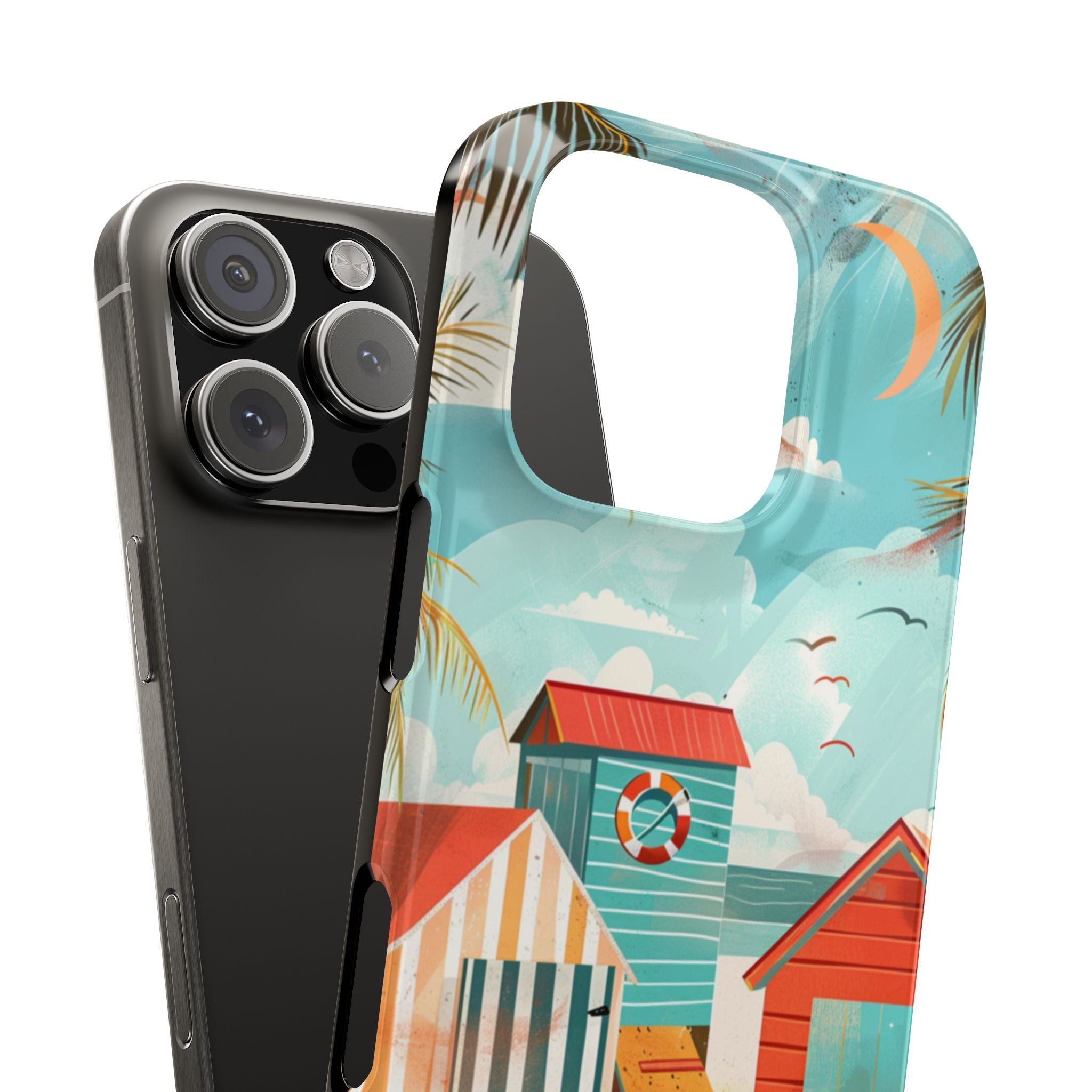 Beach Hut Phone Case, Tropical Vibes, Ocean Lover Gift, Summer Accessories, Palm Tree Beach Cottage Protective Cover