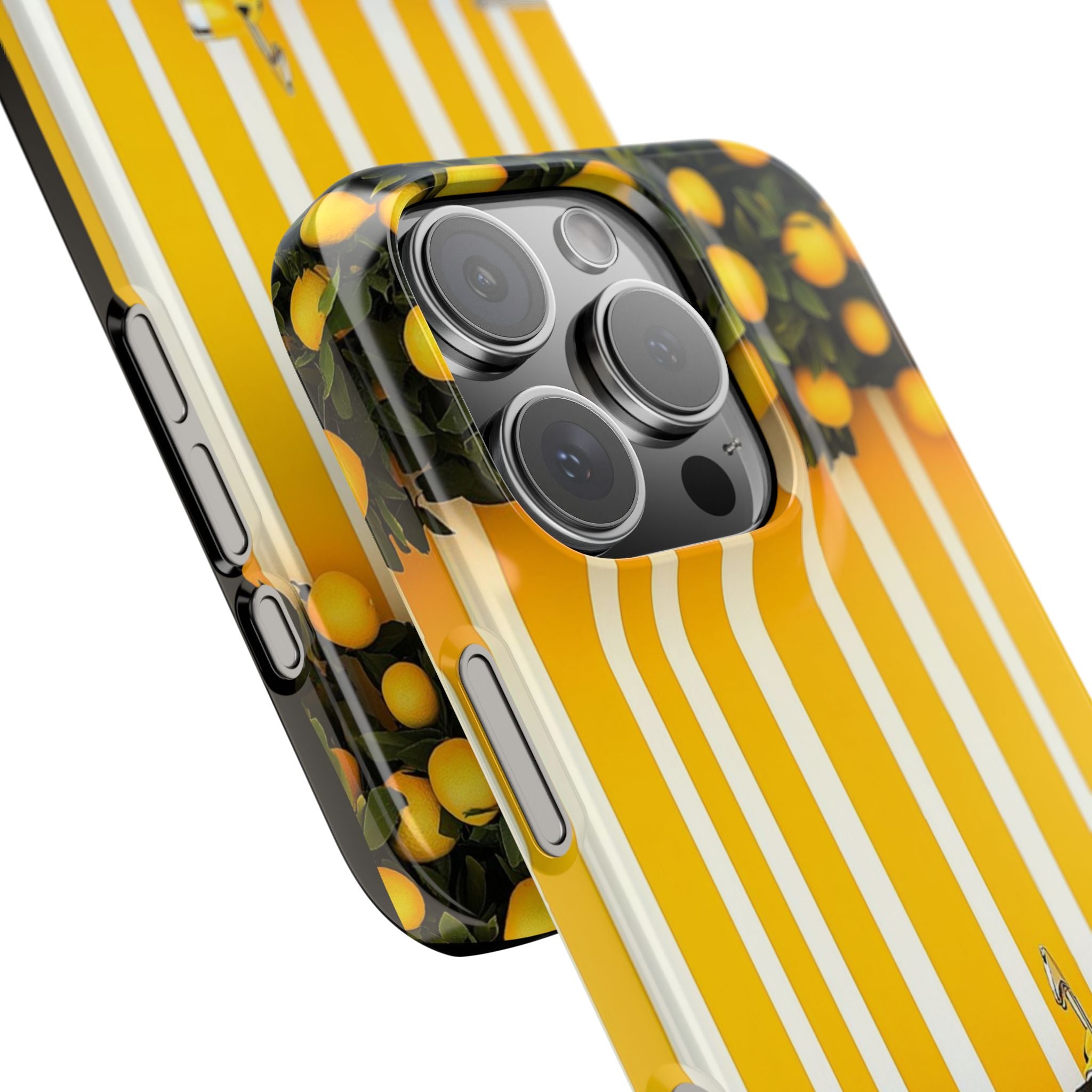 Phone Cases - Lemon Tree and Scooter Design - Yellow and White Striped Background