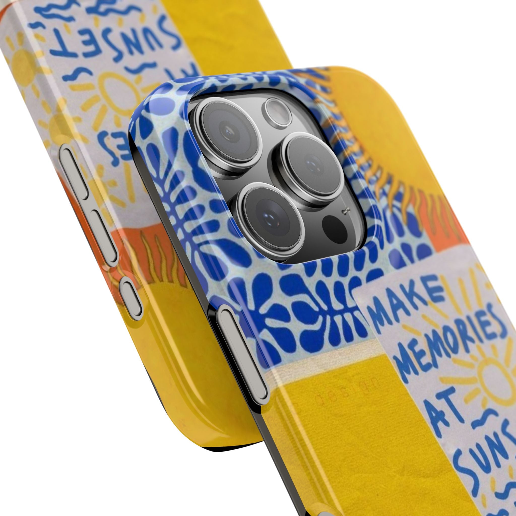 Slim Phone Cases - Colorful Summer Sunset Design, Make Memories at Sunset, Matisse Style Print, Yellow Blue White Orange, Phone Accessories,