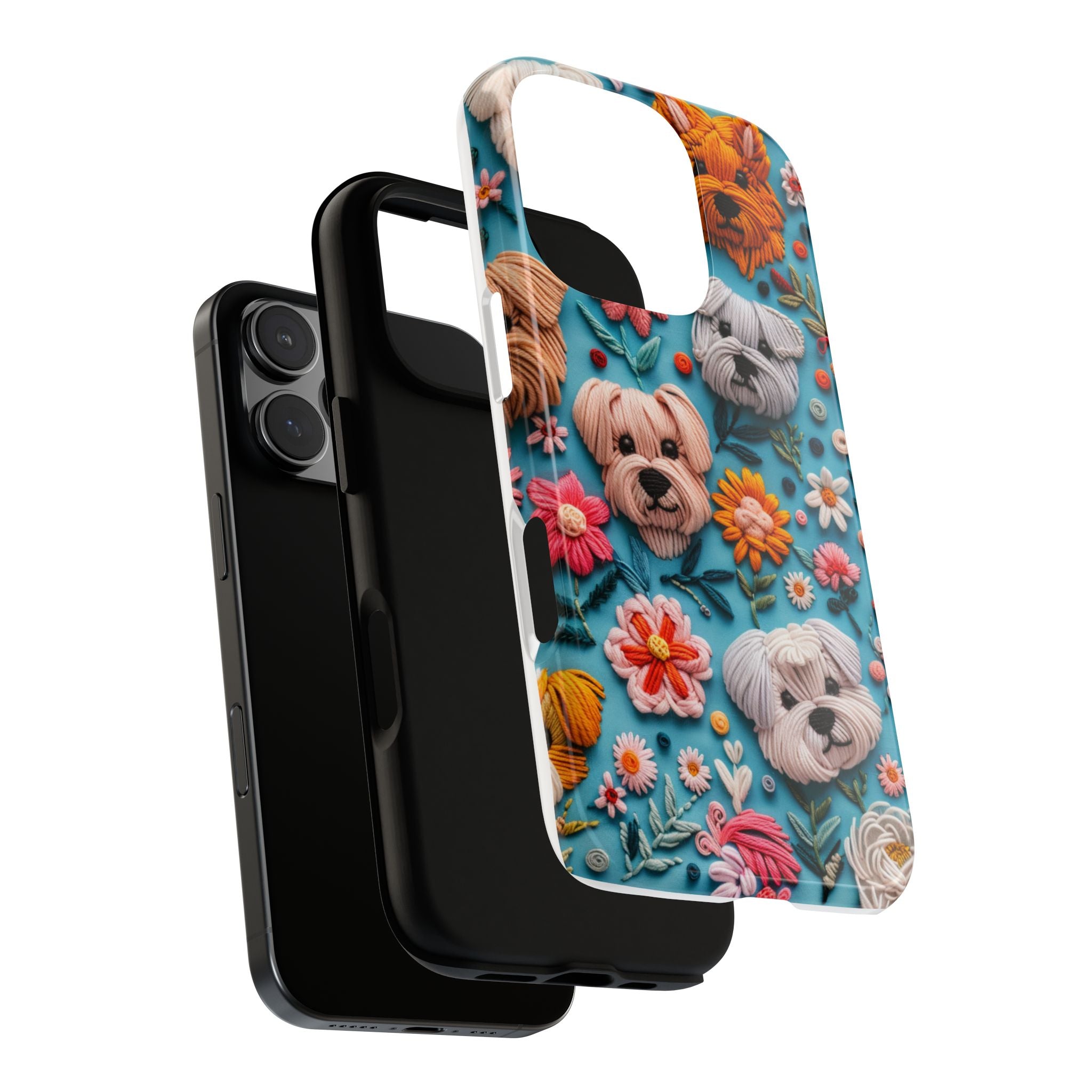 Cute Little Embroidery Dogs Tough Phone Case, iPhone 16