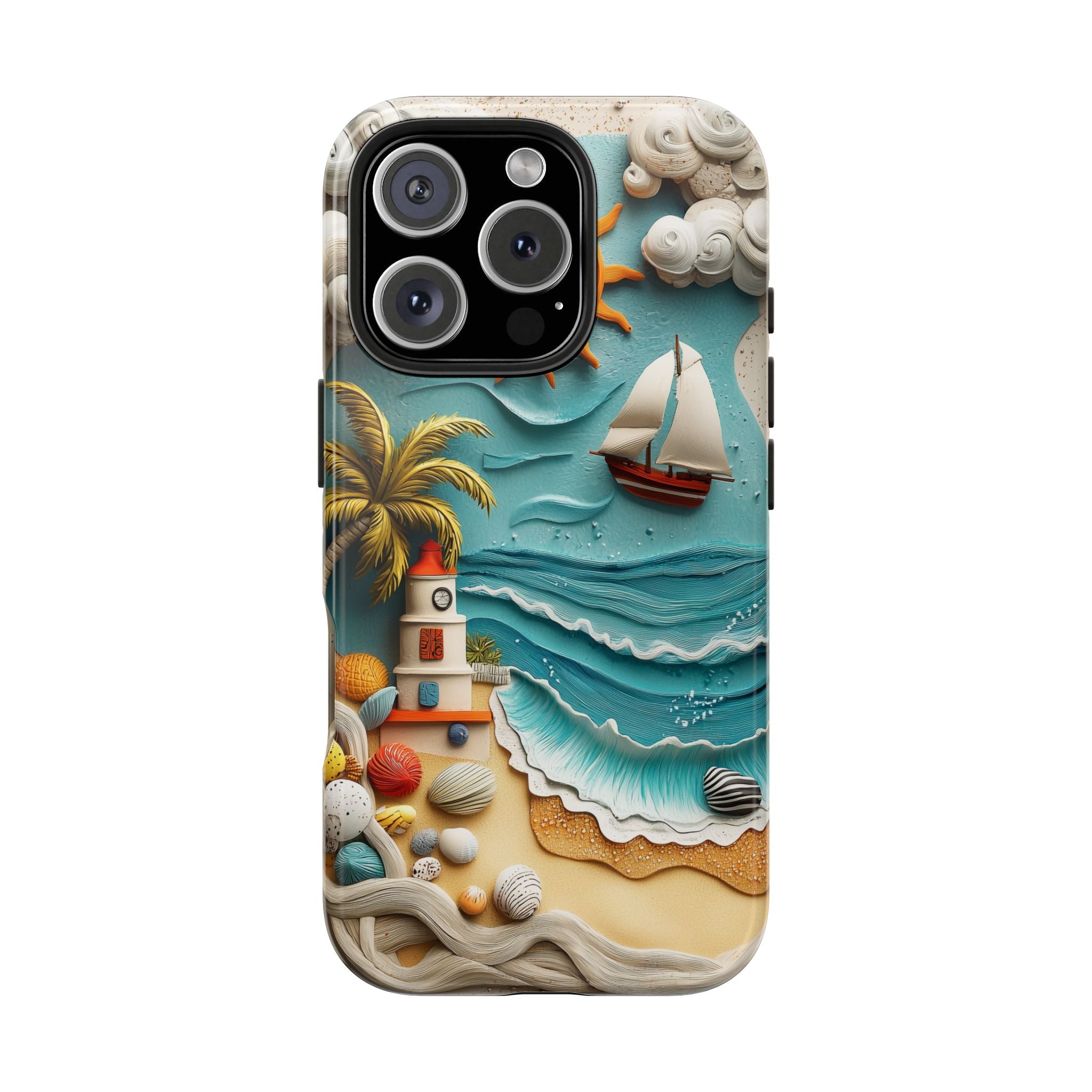 A Whimsical Sunny Beach IV Phone Cover Tough Case, Clay and 3D illusion, iPhone and Samsung