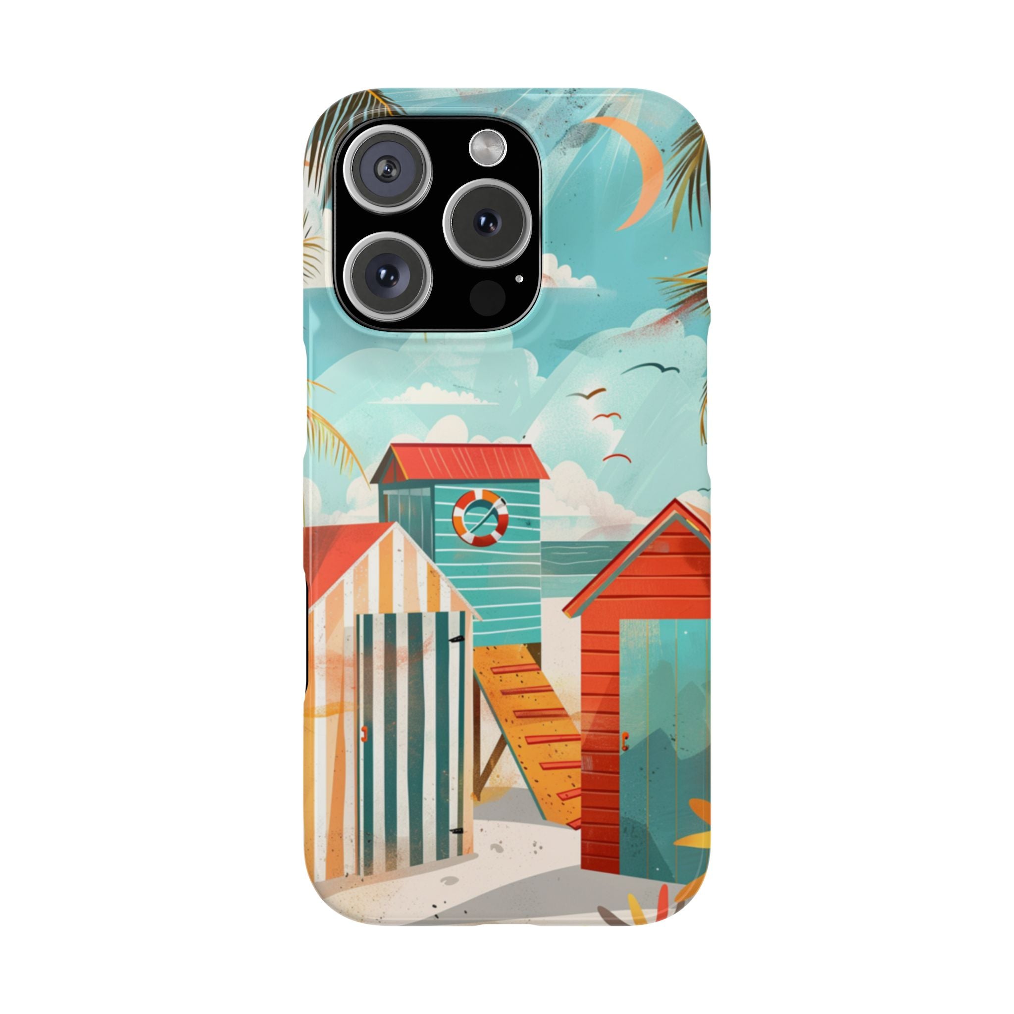 Beach Hut Phone Case, Tropical Vibes, Ocean Lover Gift, Summer Accessories, Palm Tree Beach Cottage Protective Cover