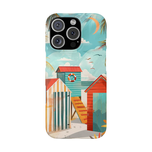 Beach Hut Phone Case, Tropical Vibes, Ocean Lover Gift, Summer Accessories, Palm Tree Beach Cottage Protective Cover