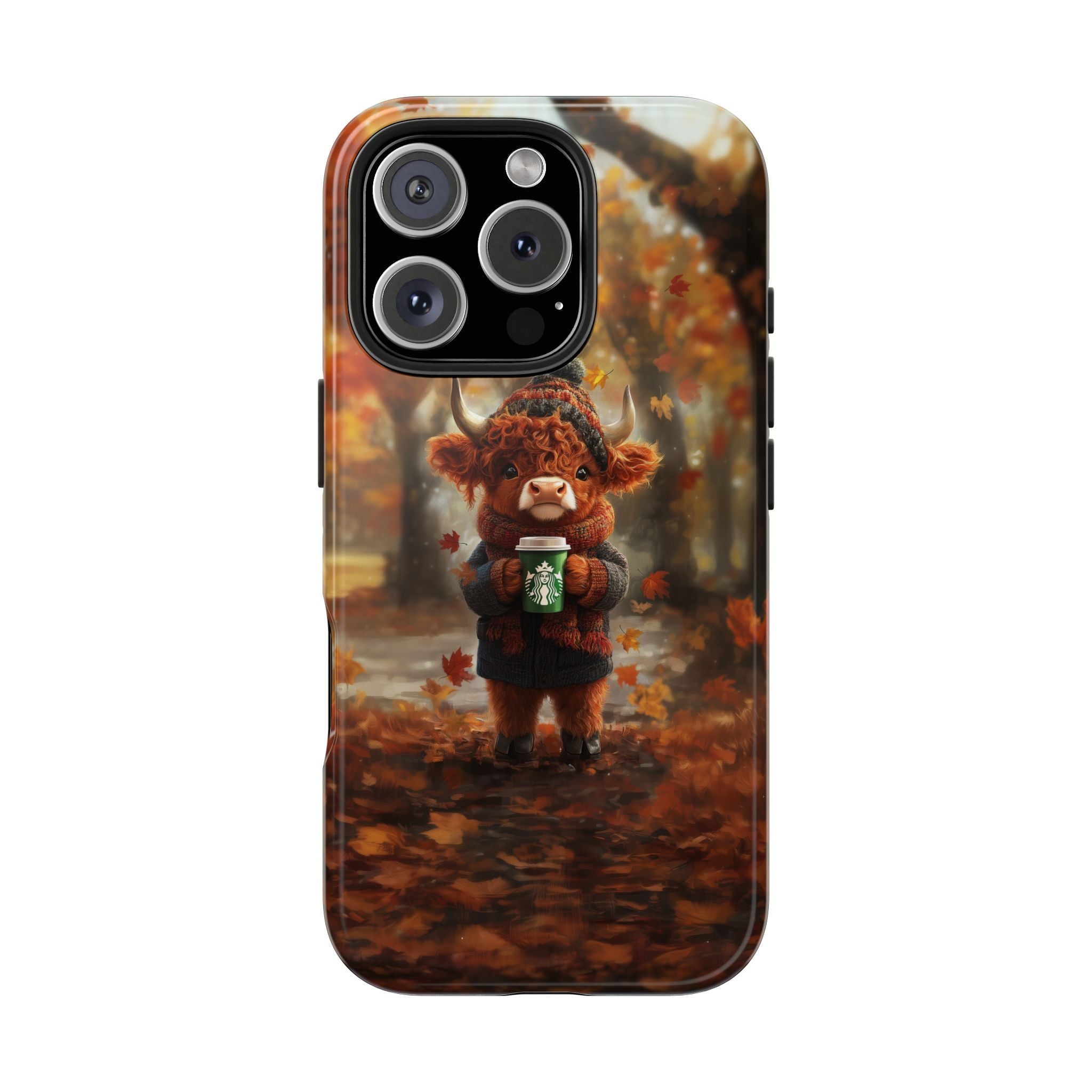 Phone Case Highland Calf Drinking Coffee Autumn Day