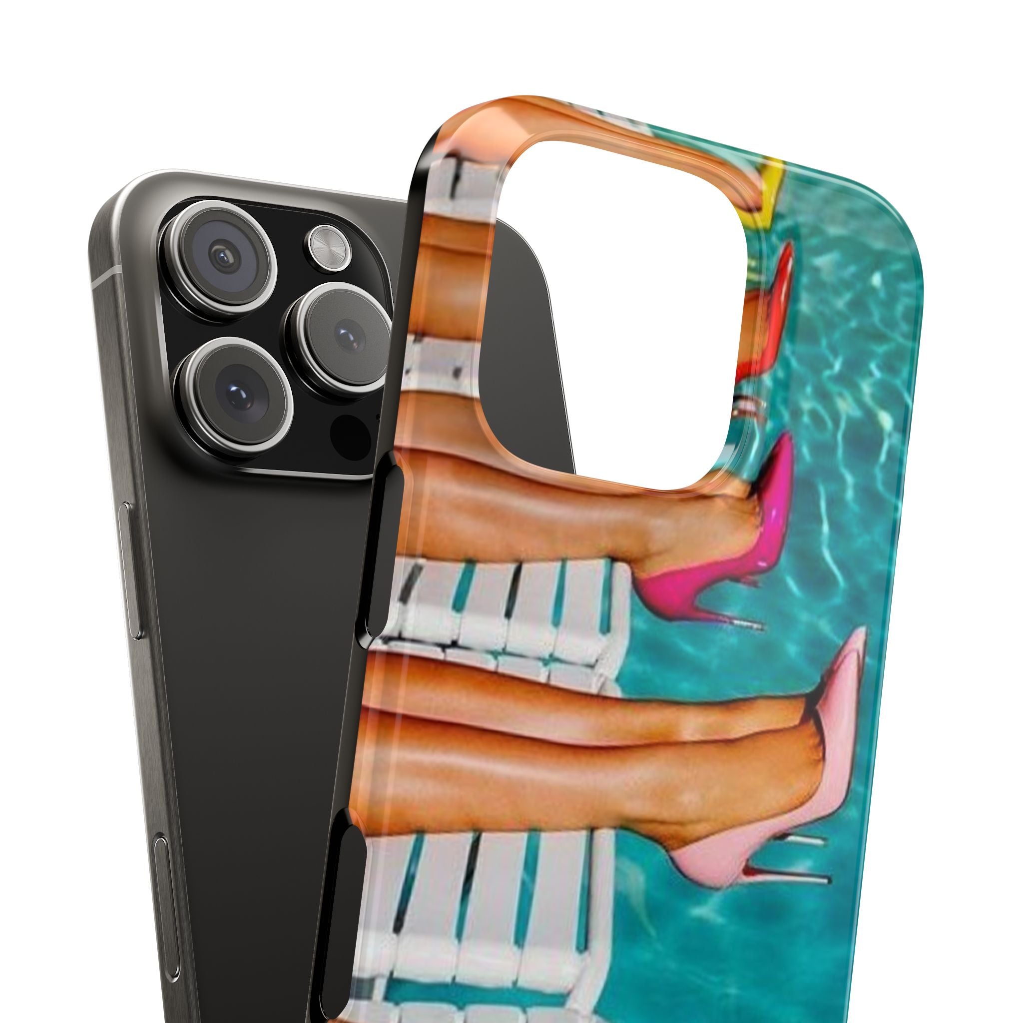 Stiletto Legs Slim Phone Cases, High Heels Poolside Design, Fashion Phone Covers, Colorful Phone Protectors, Stylish Mobile Accessories,