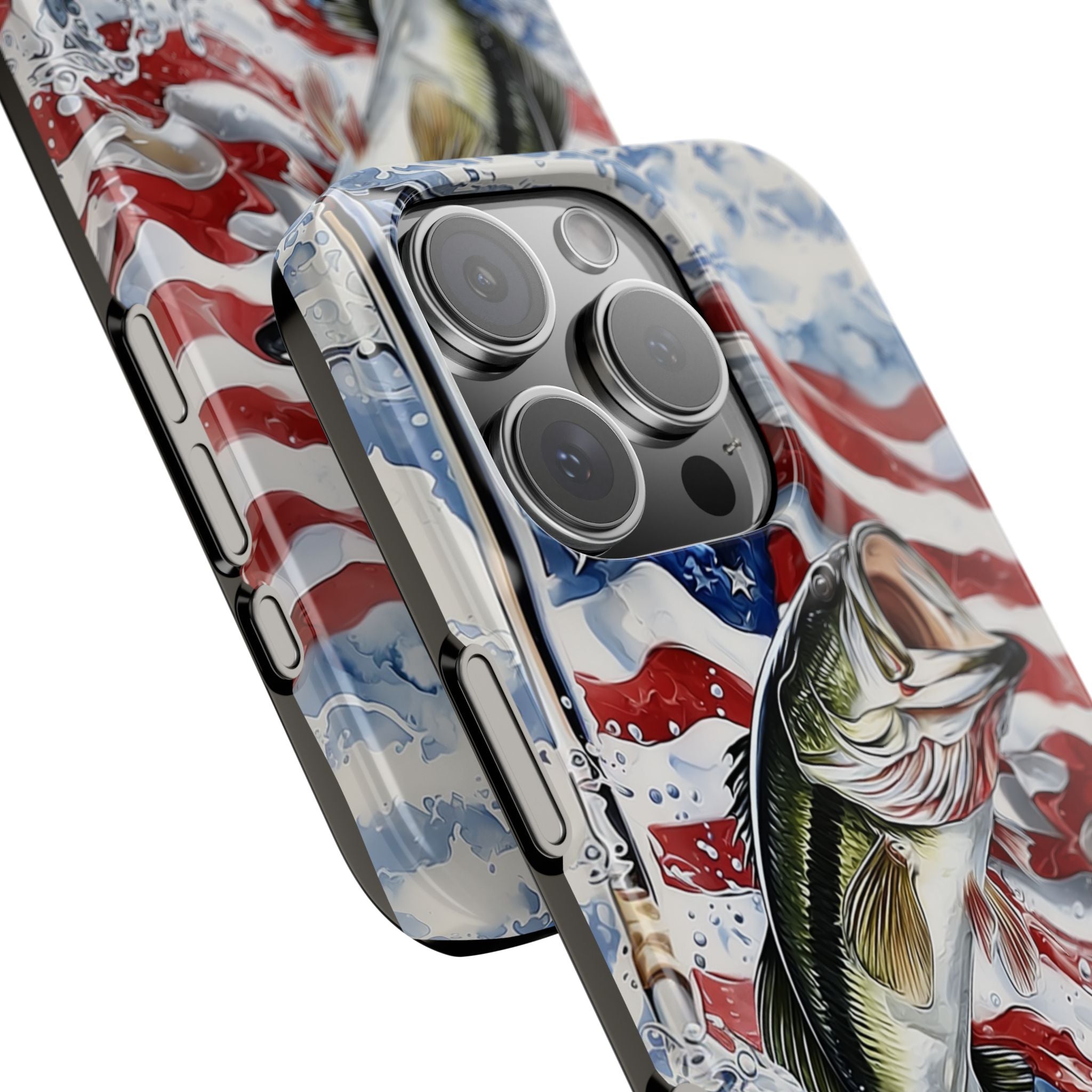 Phone Case, Patriotic Fishing Bass American Flag Water Splash Airbrushed Slim Case, Gift for Fishermen, Fishing Enthusiasts, Fourth of July,