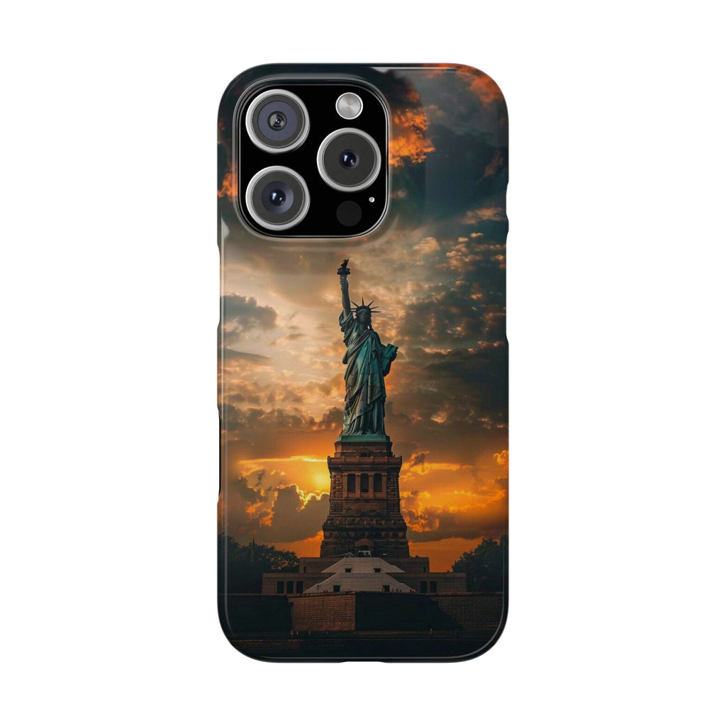 Statue of Liberty Phone Case Design, 4th of July Accessory, Independence Day Gift, New York Sunset, Slim Case