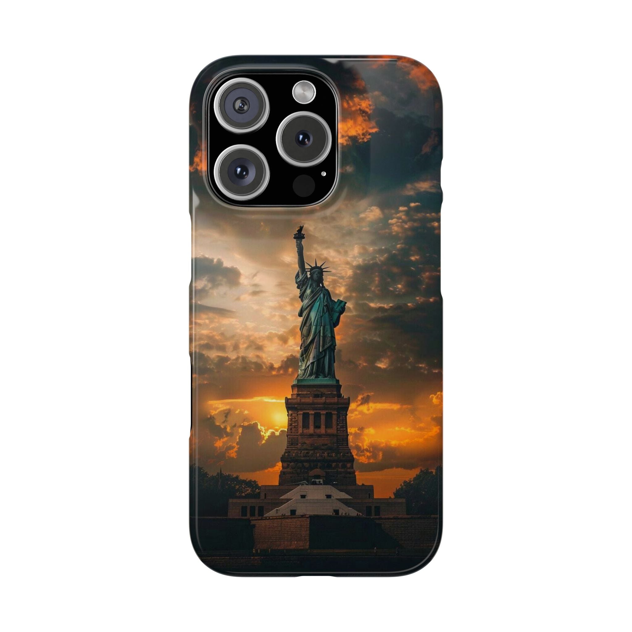 Statue of Liberty Phone Case Design, 4th of July Accessory, Independence Day Gift, New York Sunset, Slim Case