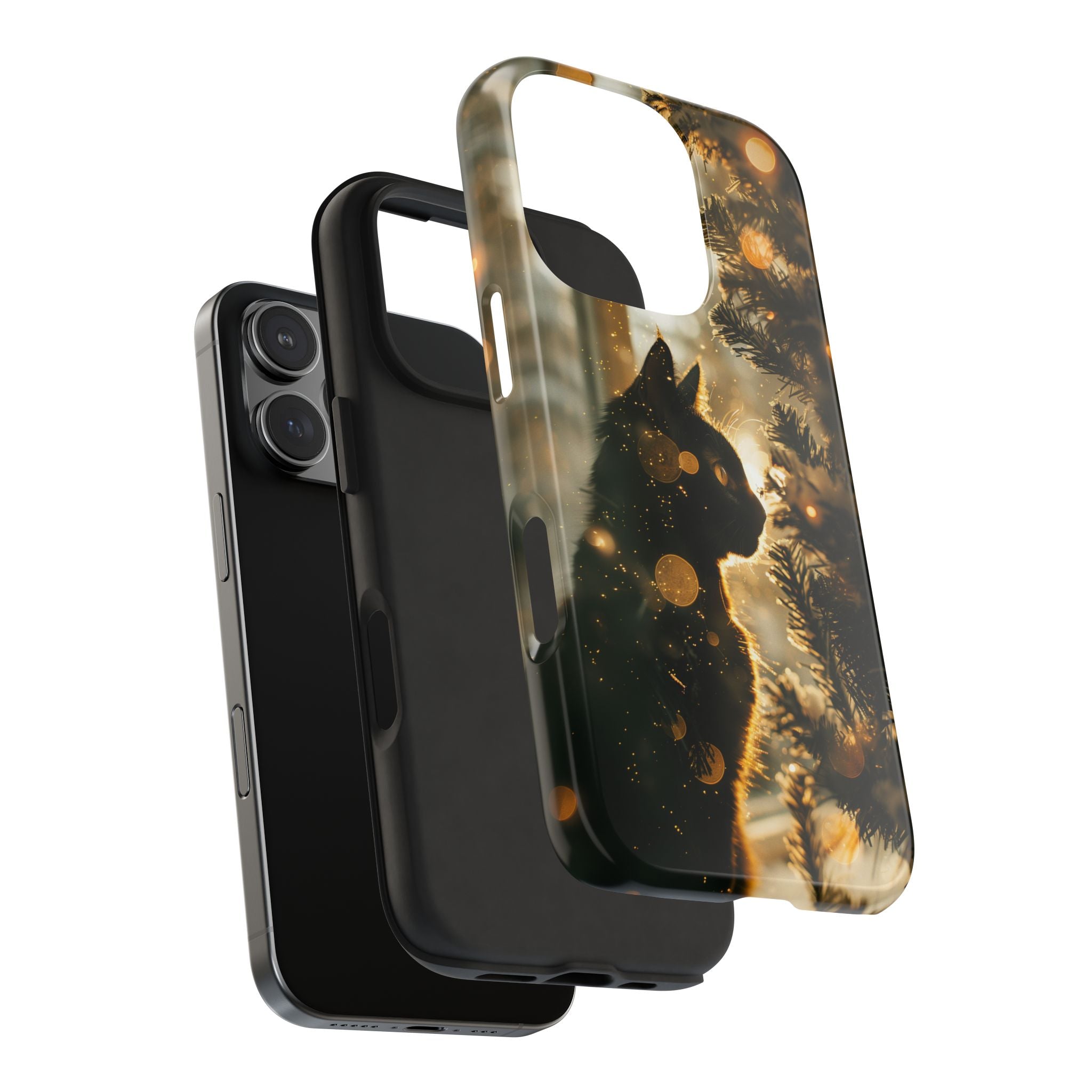 Phone Case - Black Cat in Front of Christmas Tree