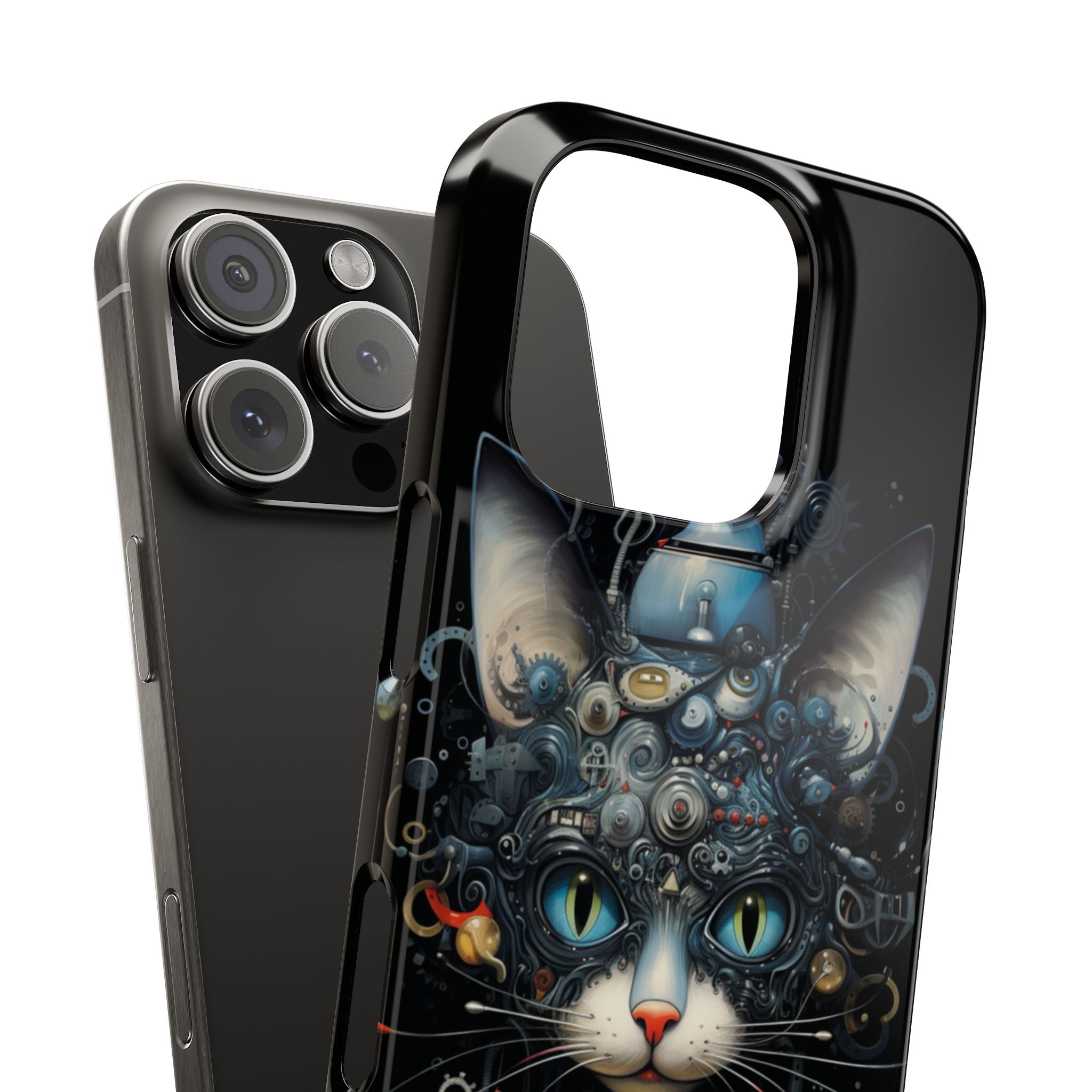 Clockpunk Cat: Mechanical Feline Marvel iPhone Slim Case, blend of art and mechanics, avant-garde iPhone case