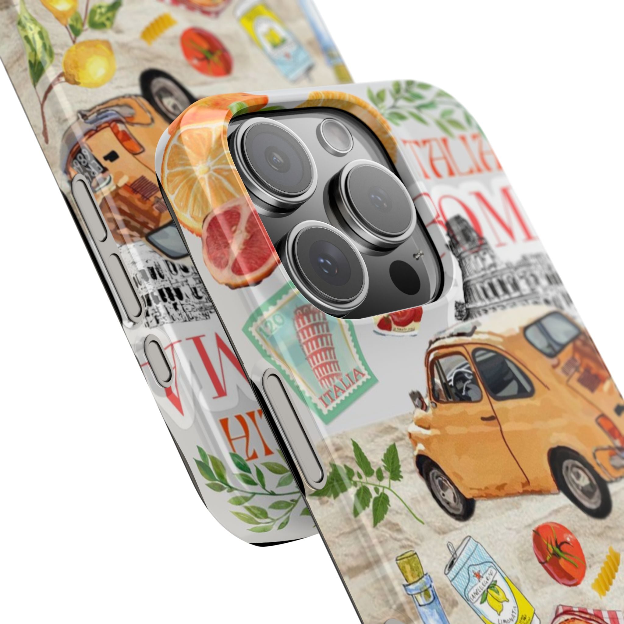 City of Rome Slim Phone Case, Pizza and Lemons Design, Italia Roma Italian Car, Youthful Vibe, Italy Travel, Foodie Gift, Traveler