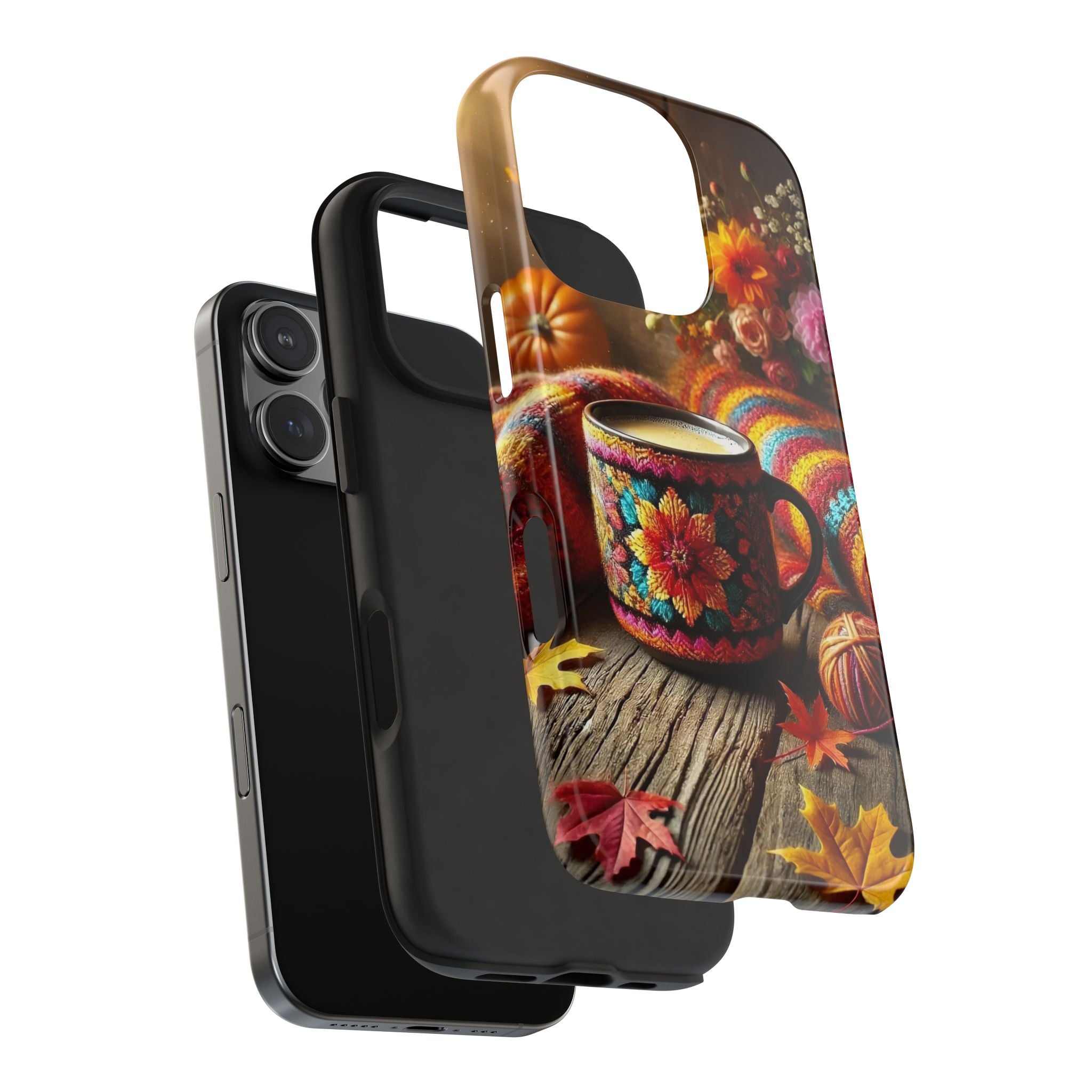 Autumn Coffee Phone Case - Realistic Fall Atmosphere, Coffee Mug in Knitted Sweater