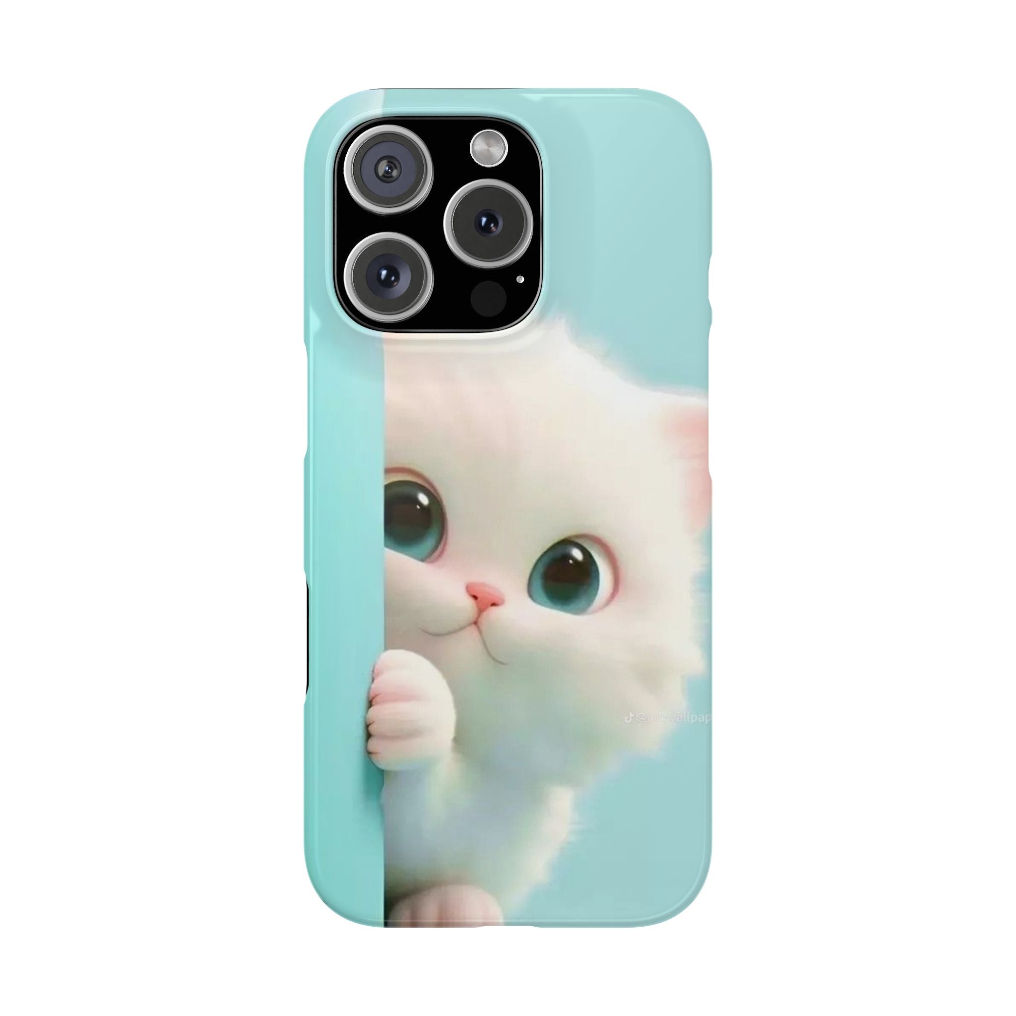 Kitten Phone Cases, Cute Animal Cartoon Design, Kawaii Kitten Slim Case, Fluffy Texture, Pink Background, iPhone Accessories