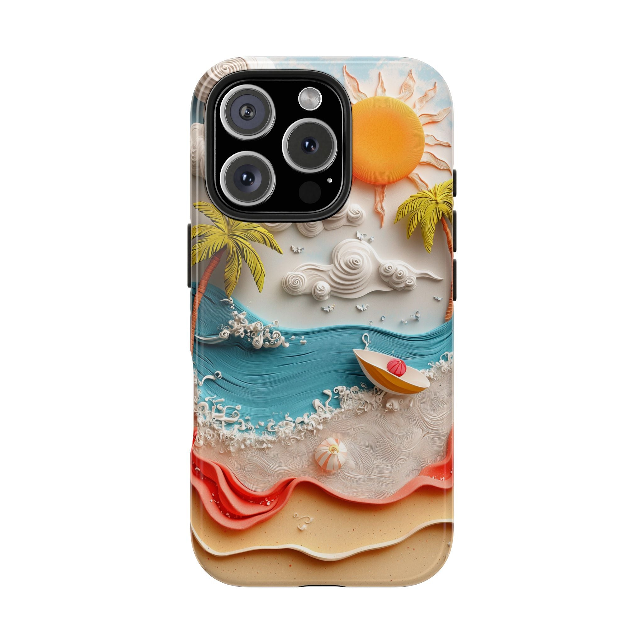 A Whimsical Sunny Beach Phone Cover Tough Case, Clay and 3D illusion, iPhone and Samsung