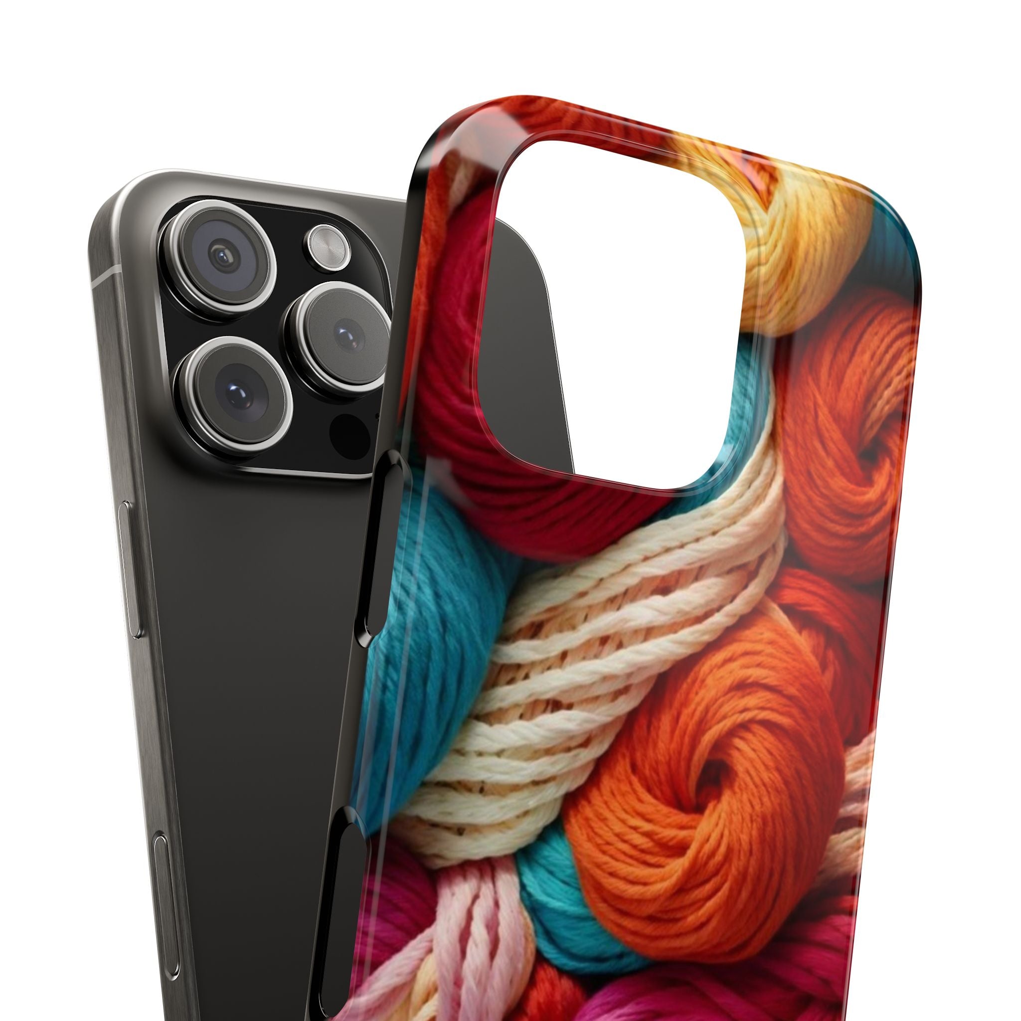 Spiral Yarn Slim Phone Case, Colorful Wool Pile in Reds, Blues & Yellows, High-Definition Artistic Texture Cover