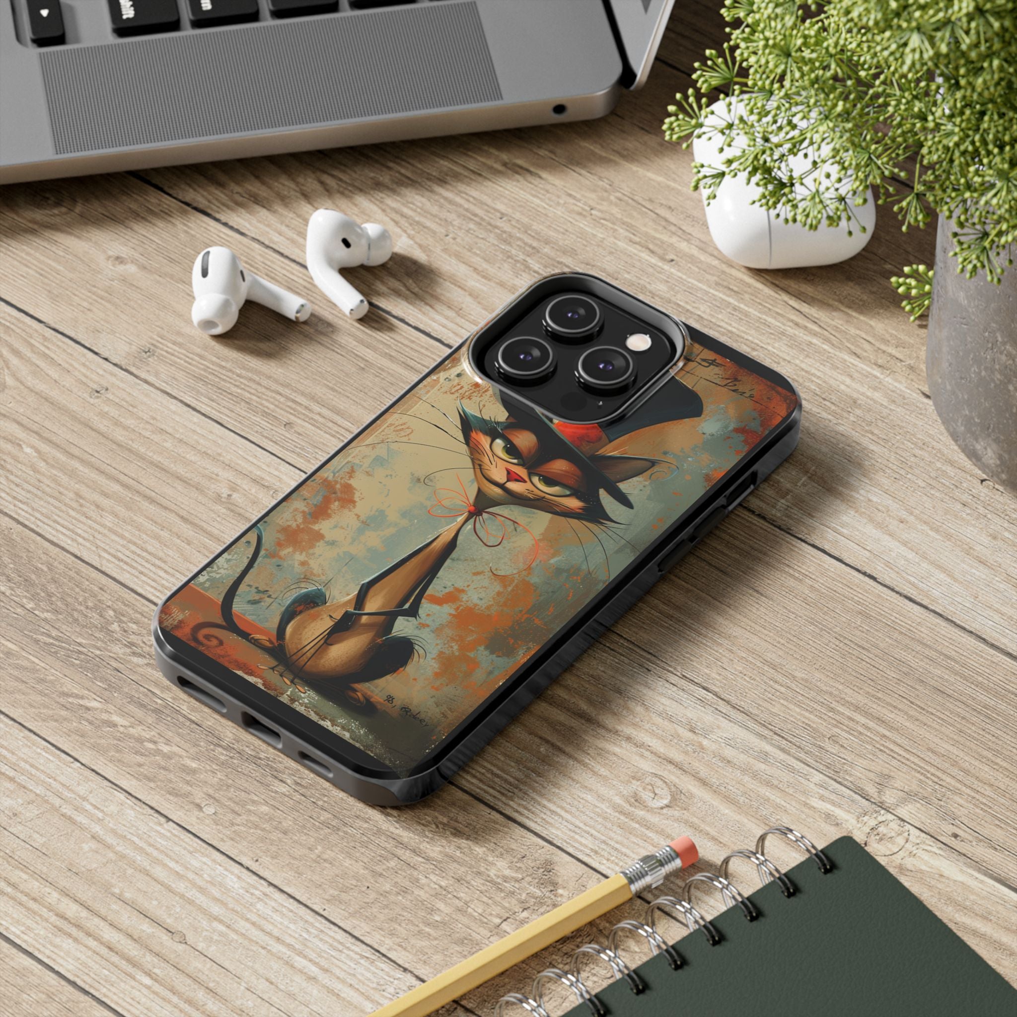 A Black Hat Cat Phone Cover Tough Case, iPhone and Samsung