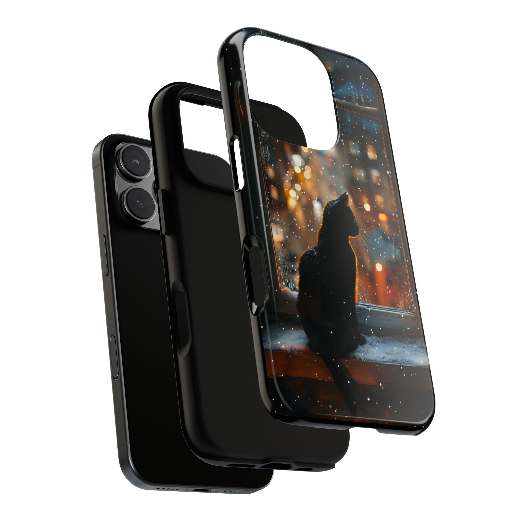 Black Cat City Night Tough Case, Protective Phone Cover, Christmas Gift, Cat Lover Stocking Stuffer, Unique Cat Lady