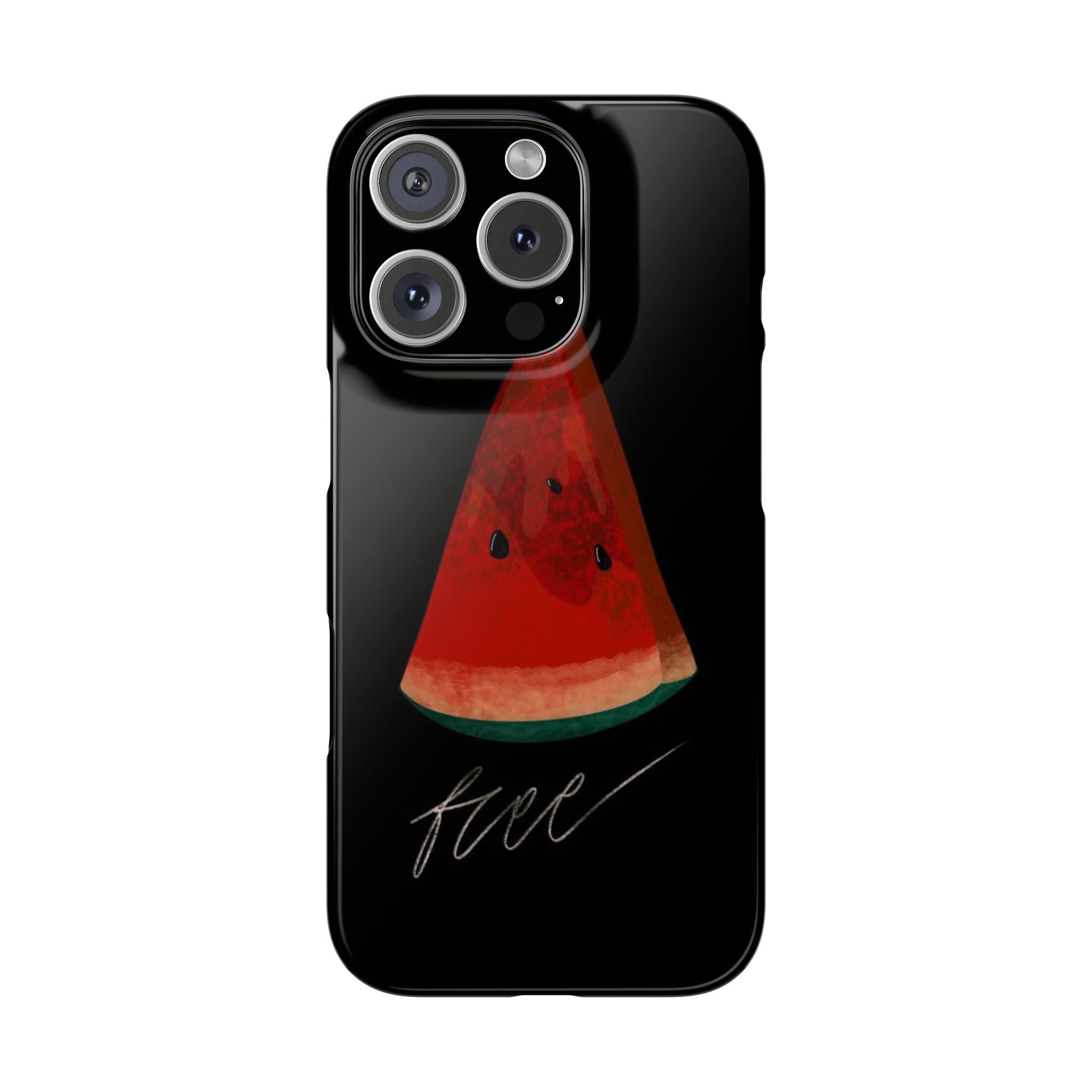 Watermelon Phone Case, Palestine Symbol, Black Background, Free Palestine, Gift for Palestinian, Customizable Cover,