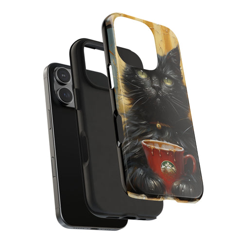 A Black Cat drinking coffee Phone Cover Tough Case, iPhone and Samsung