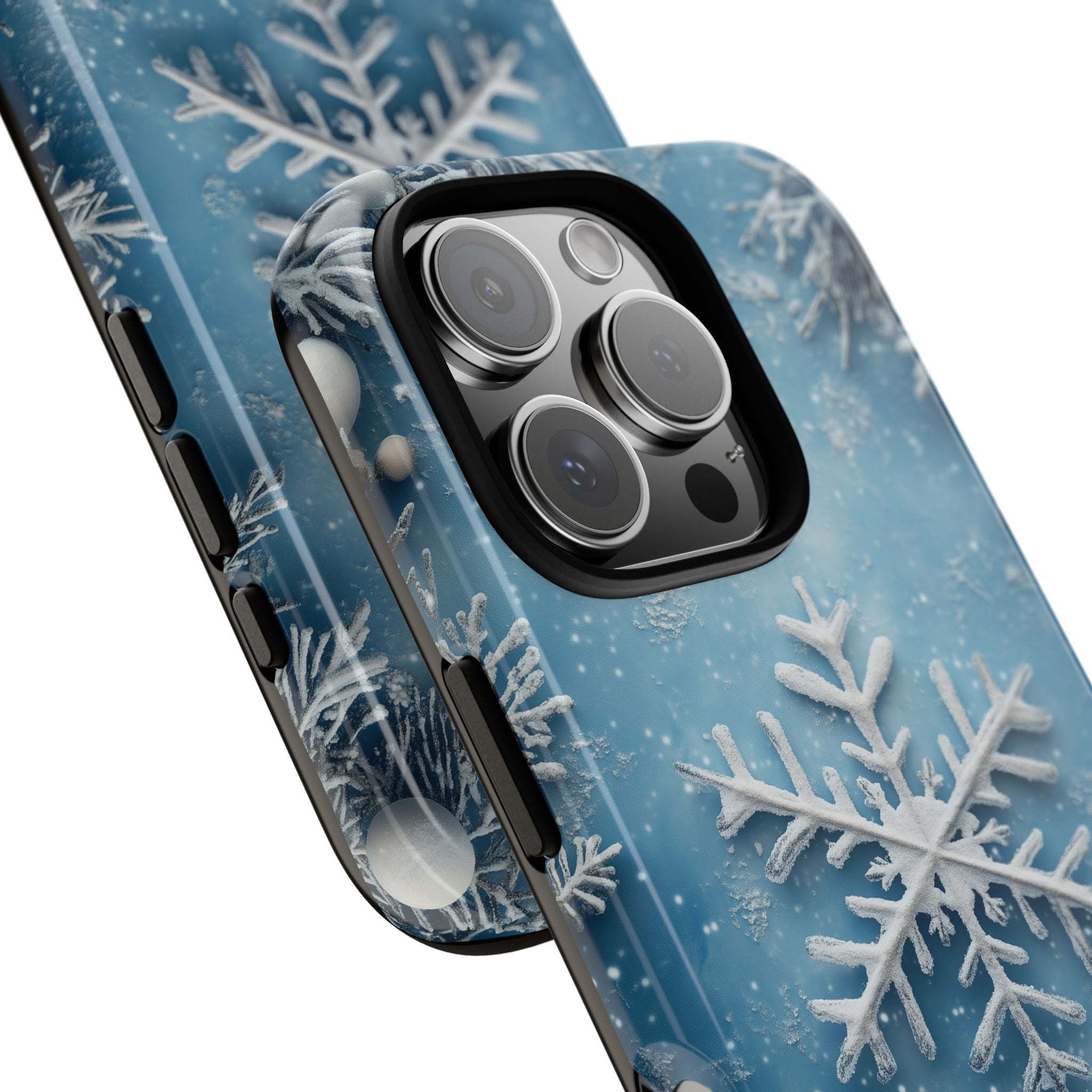 Phone Cases, Vintage Light Blue Snowflake Frame Winter Background, Snowflake Pattern, Winter Accessories, Snowflake Phone Covers, Christmas