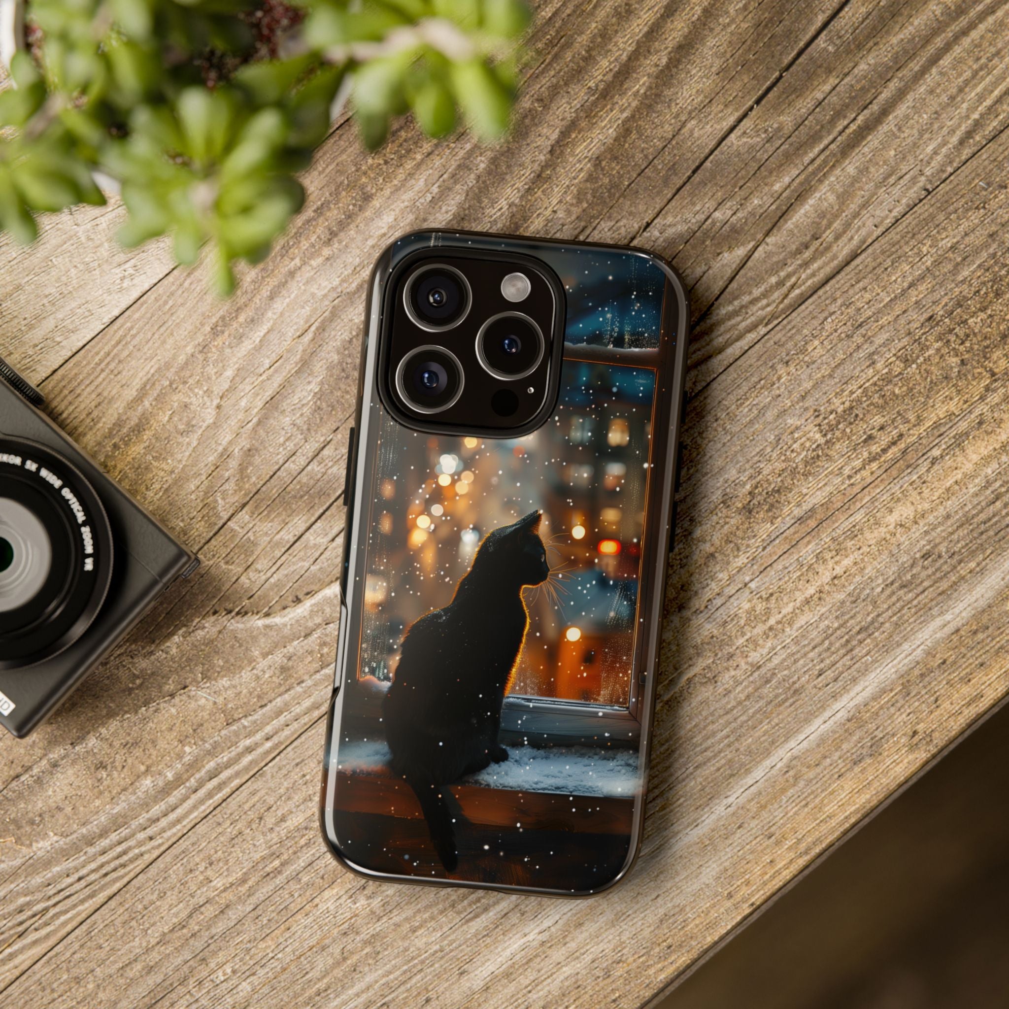 Black Cat City Night Tough Case, Protective Phone Cover, Christmas Gift, Cat Lover Stocking Stuffer, Unique Cat Lady