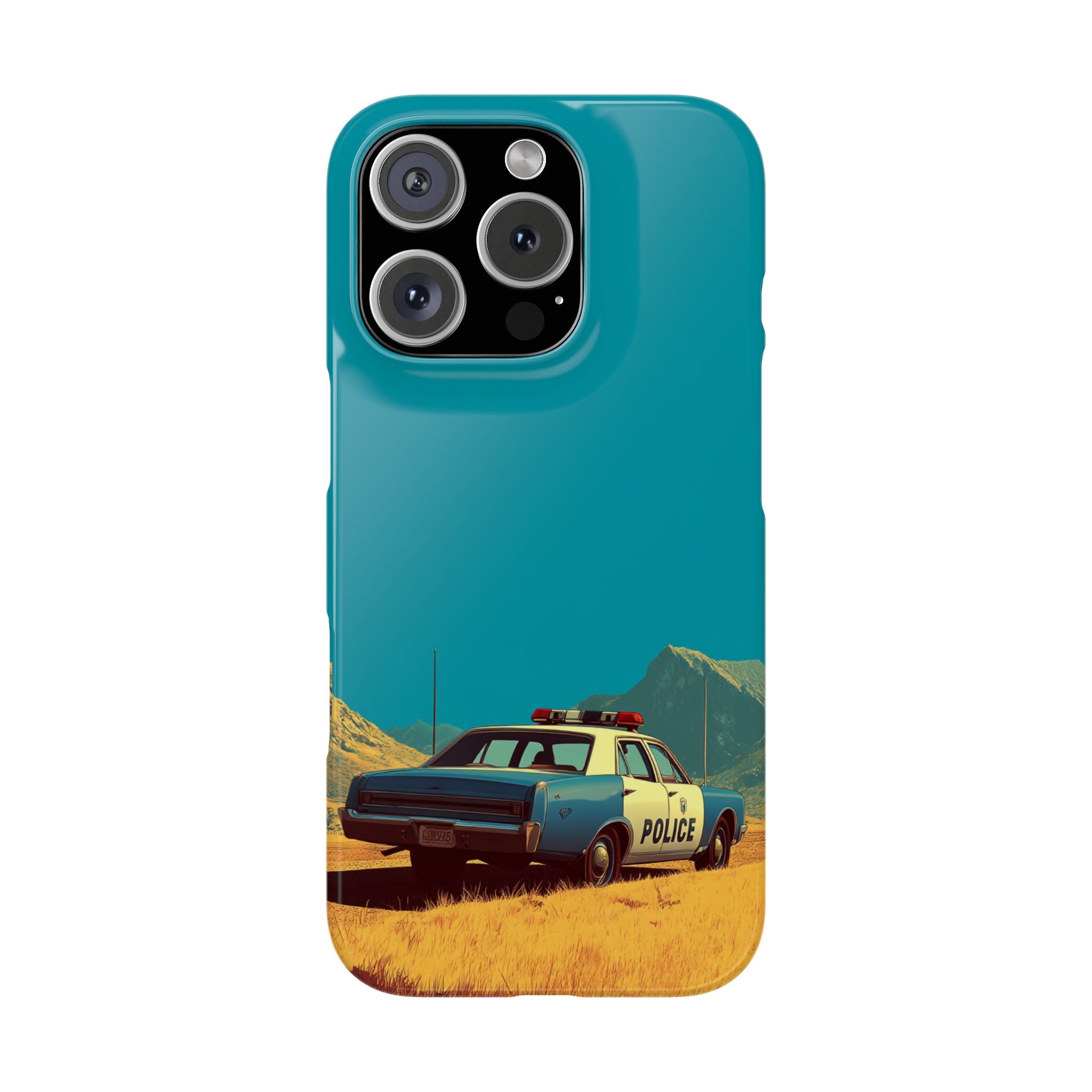 Retro Police Car Slim Phone Case, American Law Enforcement Bluegrass Mountains Minimalist Design, Protective Cover, Thin Phone Shell, Sleek