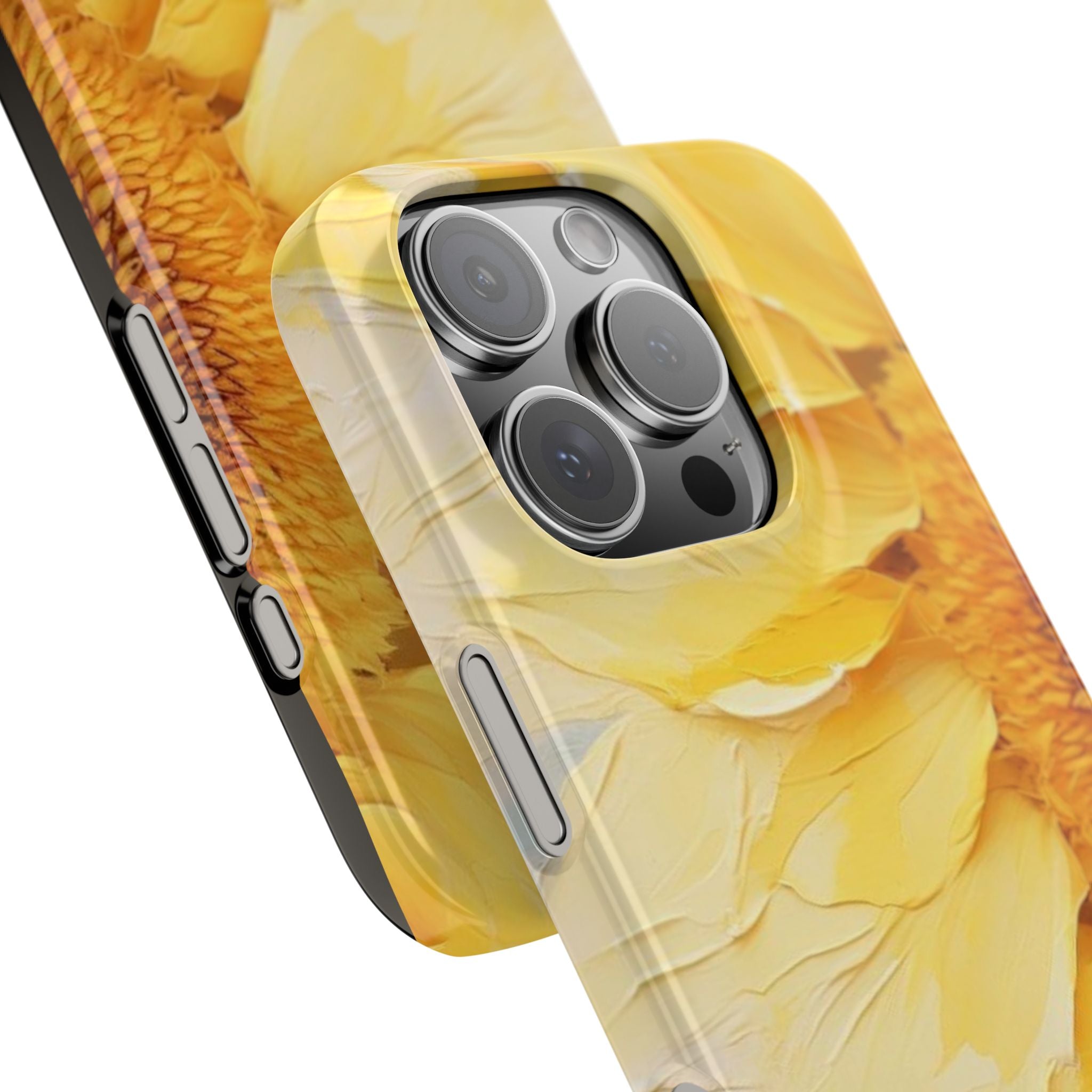 Yellow Sunflower Slim Phone Case, Painting, Brushes Traces, Soft Tones with Elegant Light and Shadow Effects