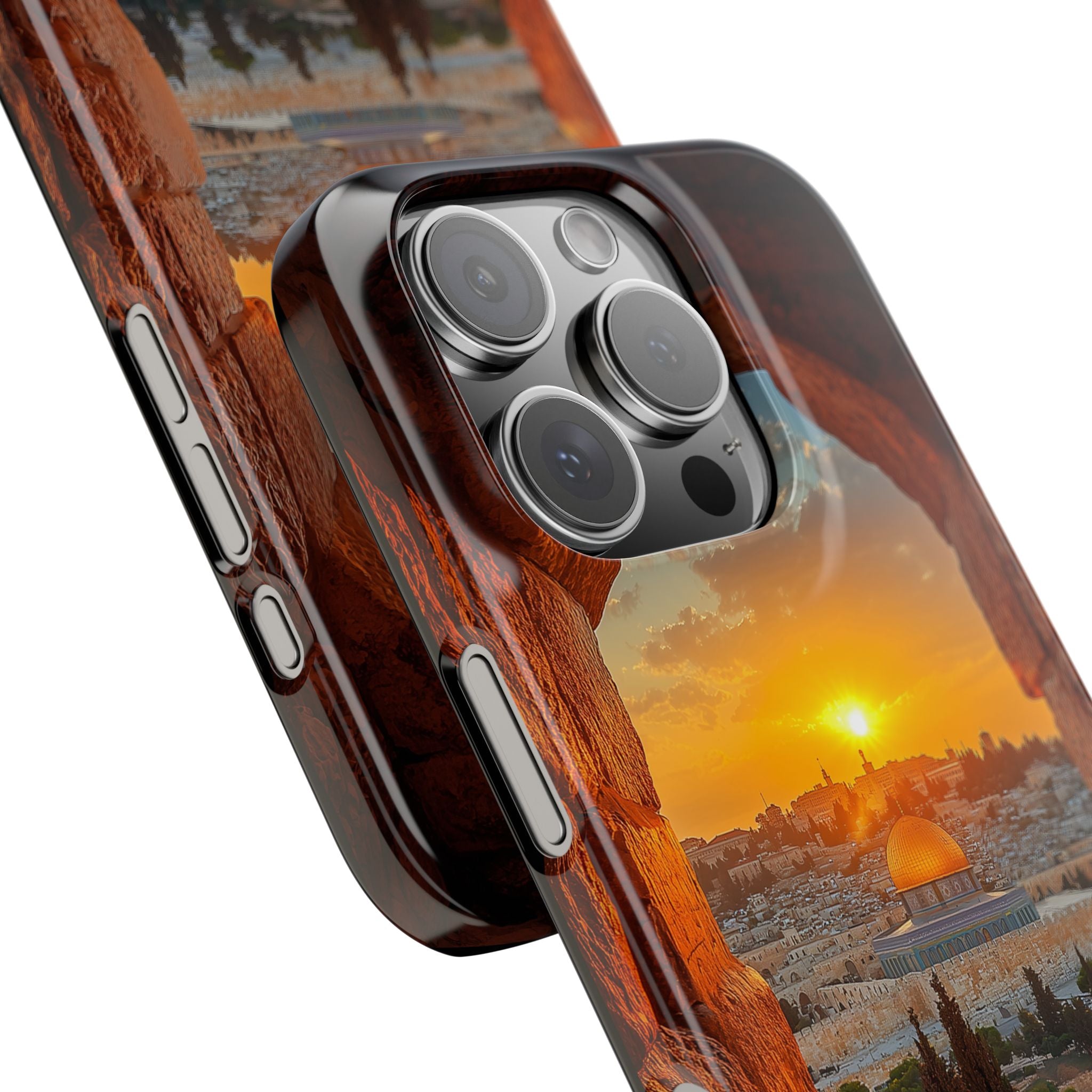 Slim Phone Cases - View of Jerusalem 2 from an Ancient Cave, Free Palestine Design, Dome of the Rock, Judean Hills, Jerusalem Sunset