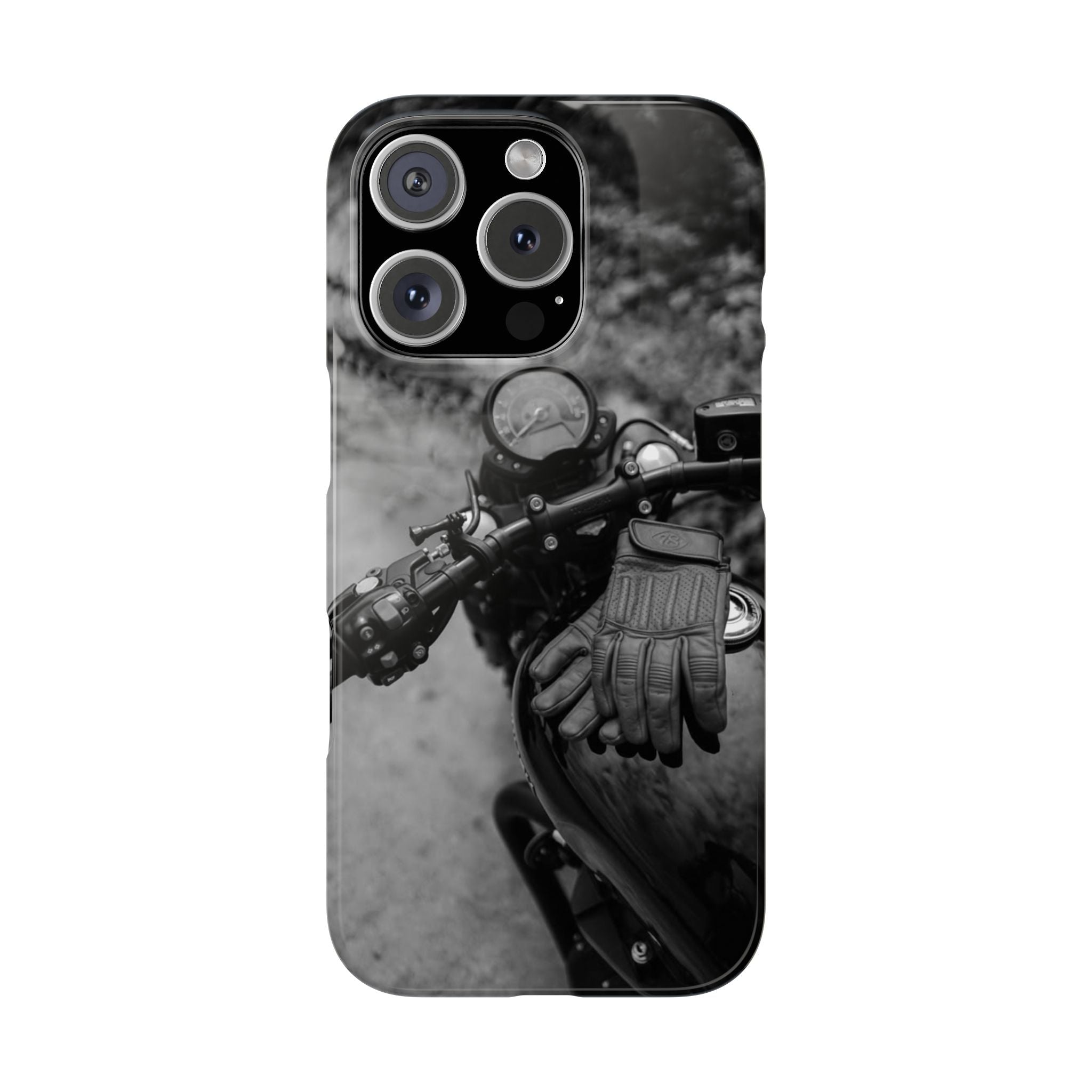 Motorcycle Gloves Slim Phone Case, Black and White Leather Handlebar Forest Men, Protective Cover, Customizable, Personalized Gift, Trendy