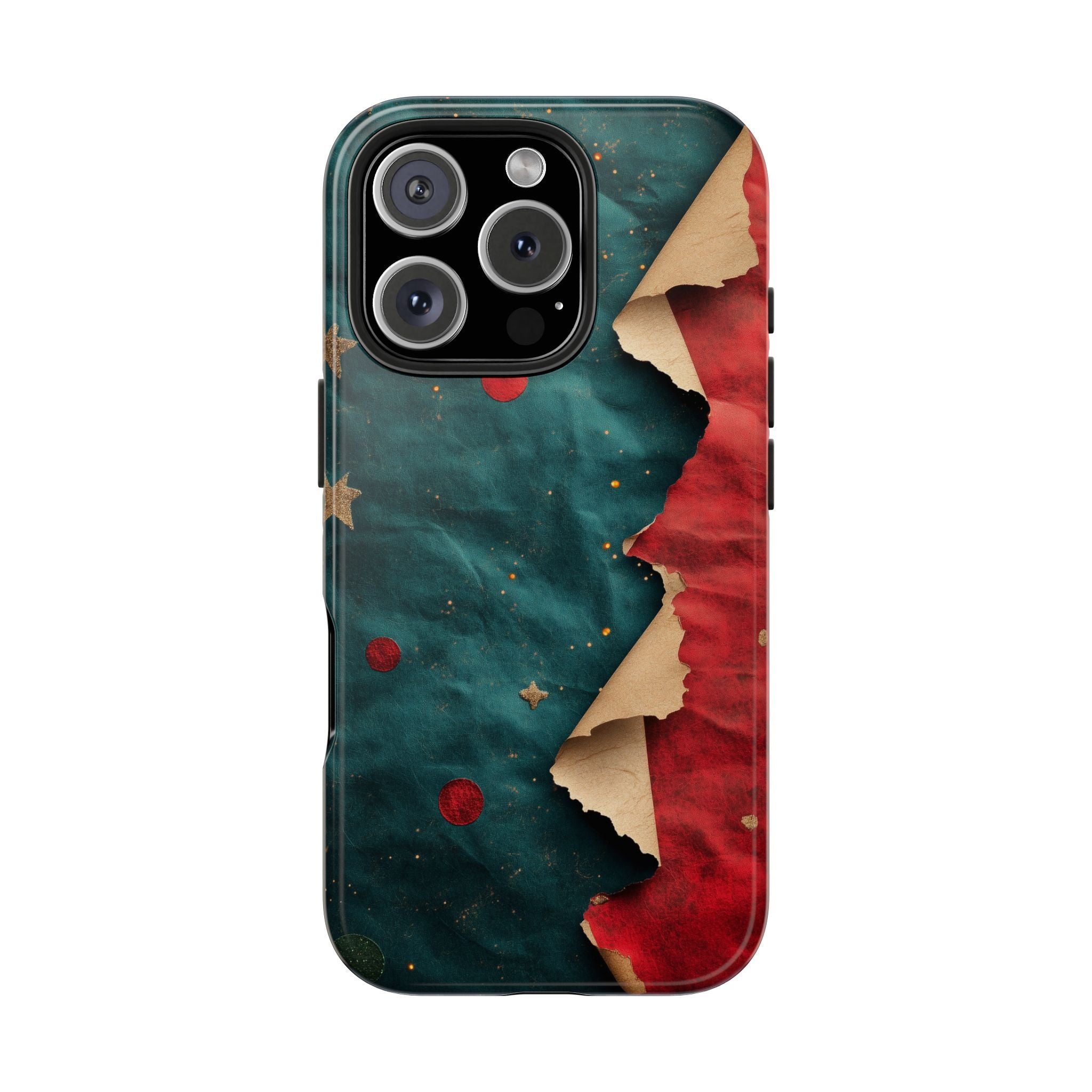 Christmas Kraft Paper Tough Phone Case, Red Green Holiday Pattern Design, Festive iPhone Cover, Protective Xmas Cellphone Shell, Christmas