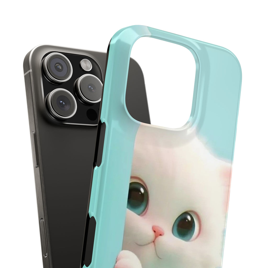 Kitten Phone Cases, Cute Animal Cartoon Design, Kawaii Kitten Slim Case, Fluffy Texture, Pink Background, iPhone Accessories