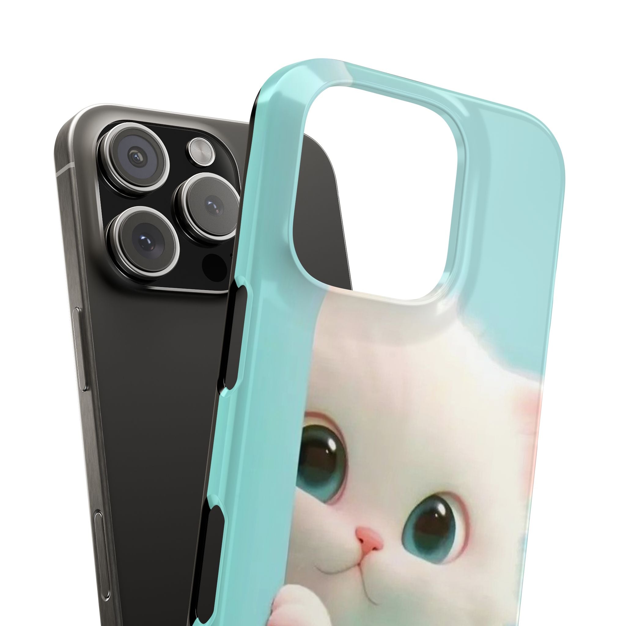 Kitten Phone Cases, Cute Animal Cartoon Design, Kawaii Kitten Slim Case, Fluffy Texture, Pink Background, iPhone Accessories