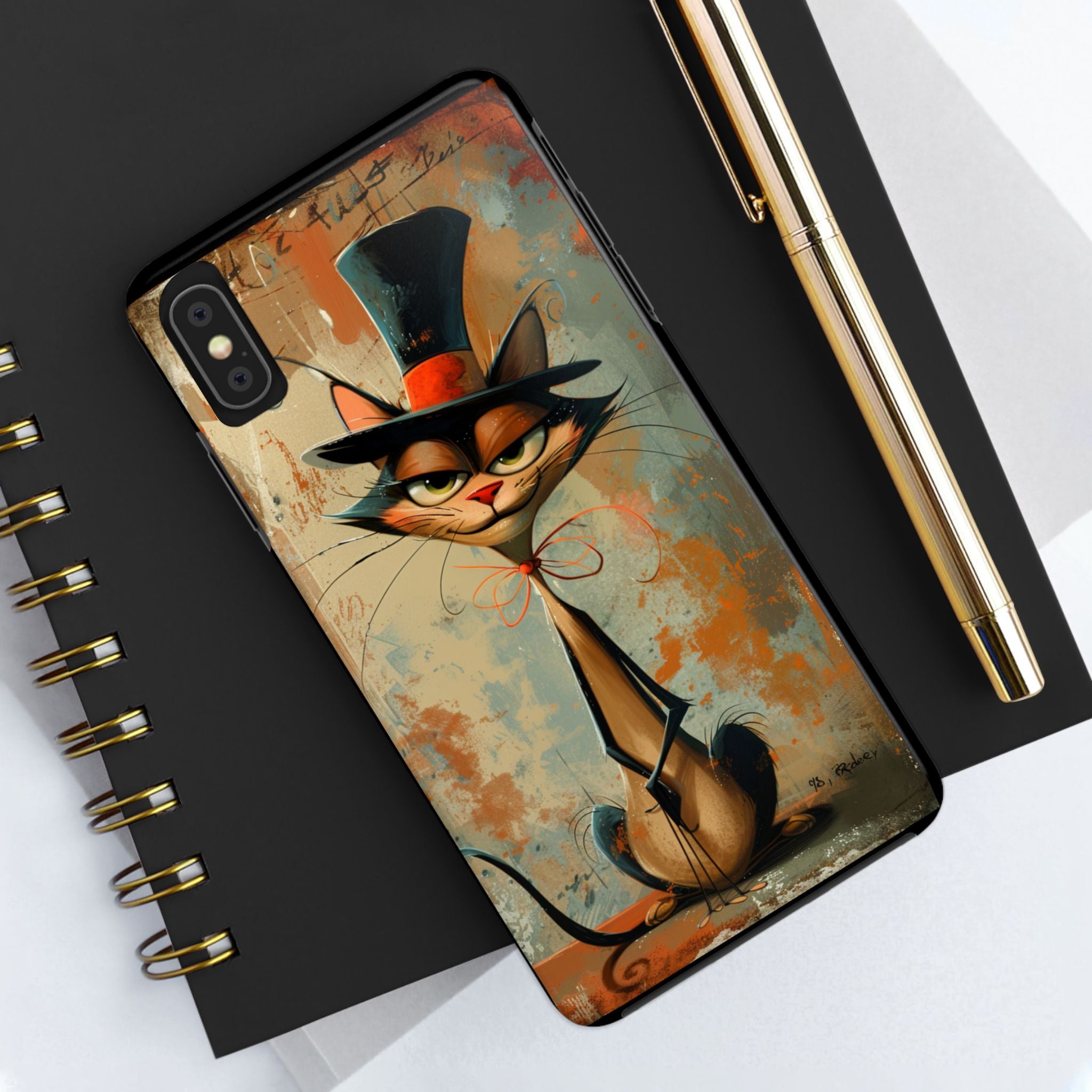 A Black Hat Cat Phone Cover Tough Case, iPhone and Samsung