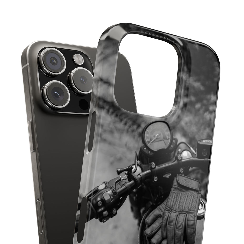 Motorcycle Gloves Slim Phone Case, Black and White Leather Handlebar Forest Men, Protective Cover, Customizable, Personalized Gift, Trendy