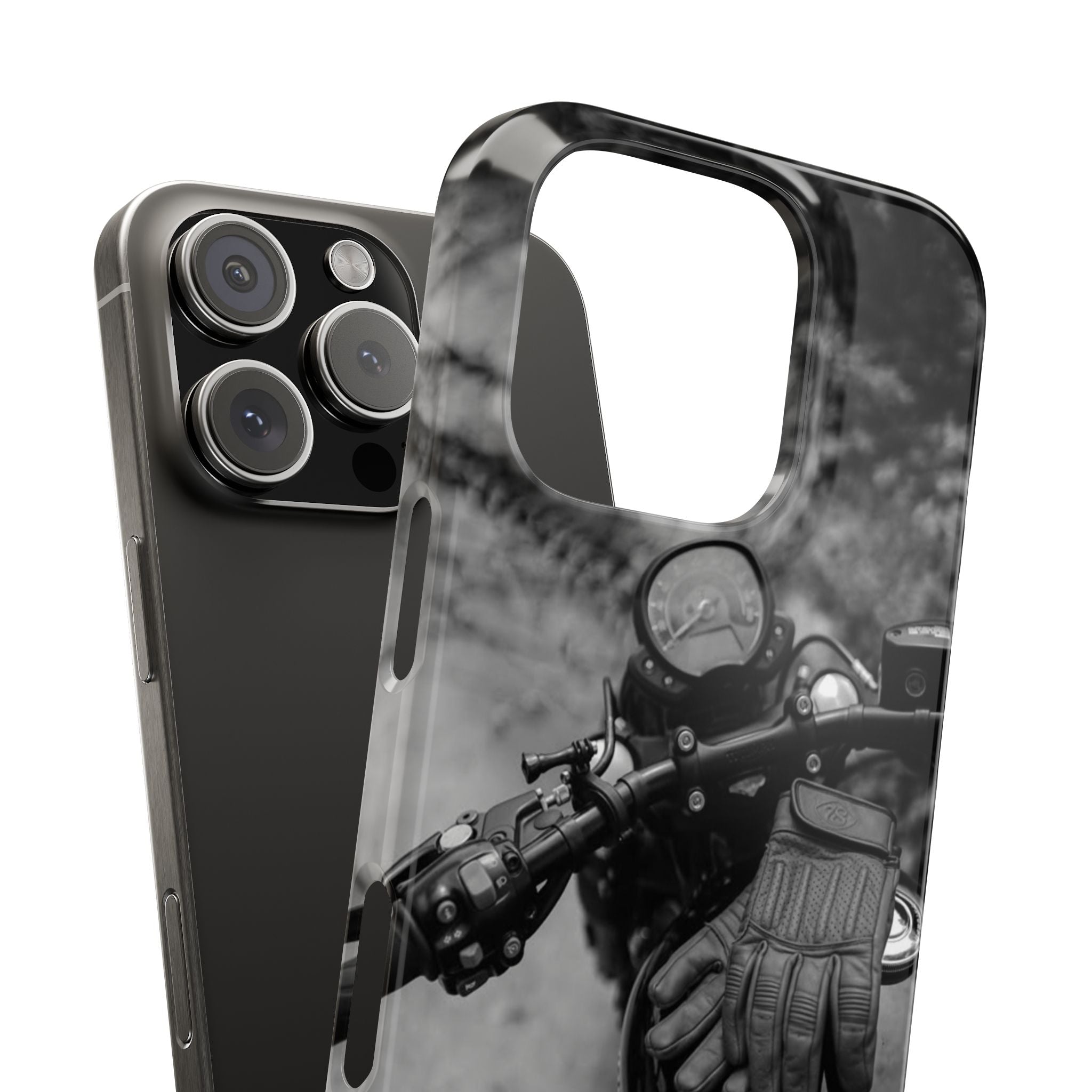 Motorcycle Gloves Slim Phone Case, Black and White Leather Handlebar Forest Men, Protective Cover, Customizable, Personalized Gift, Trendy