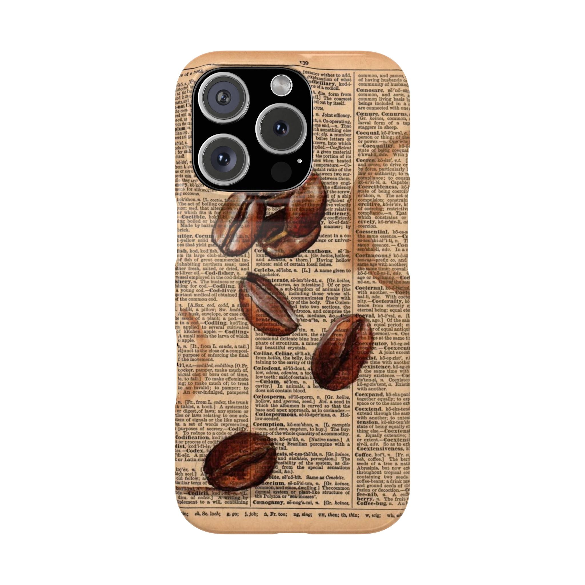Vintage Book and Coffe Beans Slim Phone Case, Cottagecore Style, Antique Coffee Lover Gift, Literary Phone Cover, Literary Gift for Bookworm
