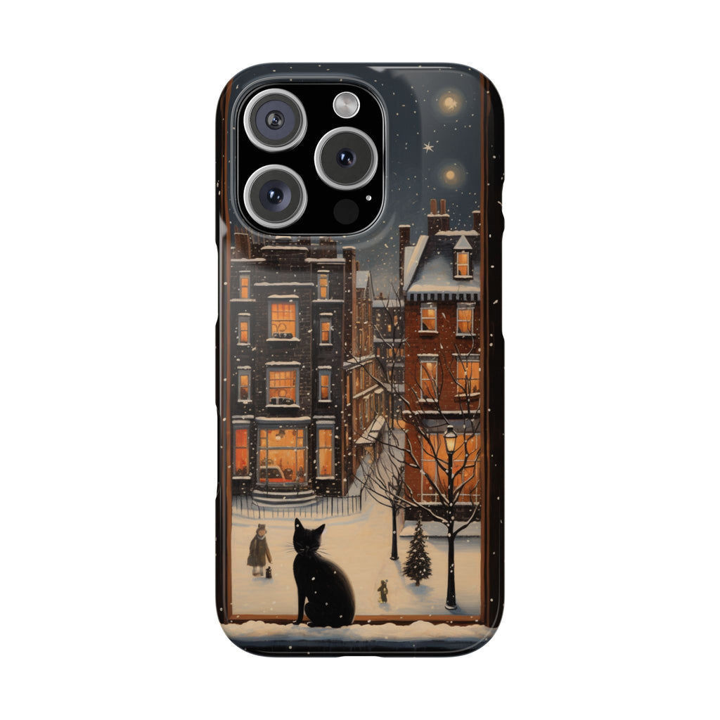 The Christmas View, iPhone Cover Slim Case, Winter Motives, Christmas Atmosphere, Cats on a window