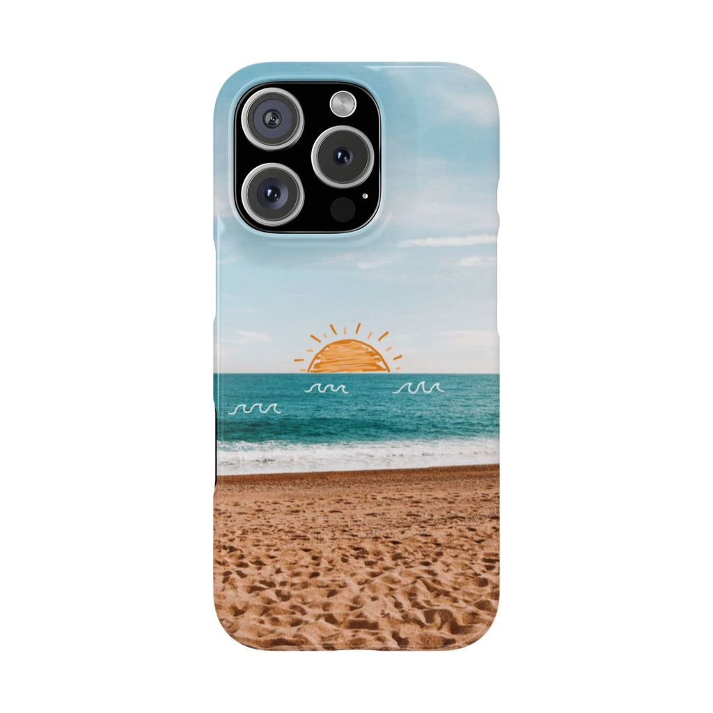 Beach Sunset Slim Phone Case - Summer Vibes, Ocean Waves, Sunset Logo - Protective Phone Cover, Tropical Accessories, Vacation Gift, Coastal