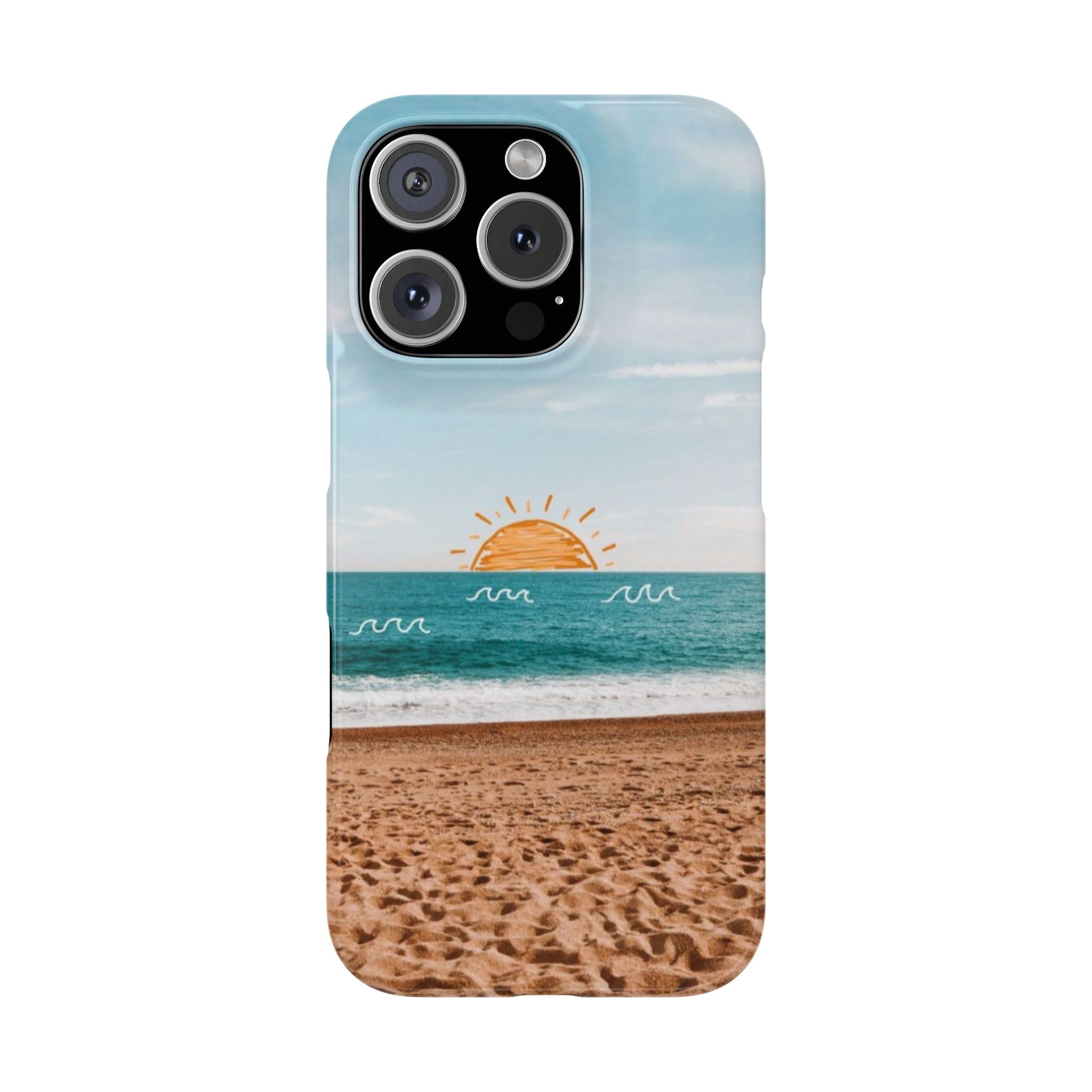 Beach Sunset Slim Phone Case - Summer Vibes, Ocean Waves, Sunset Logo - Protective Phone Cover, Tropical Accessories, Vacation Gift, Coastal