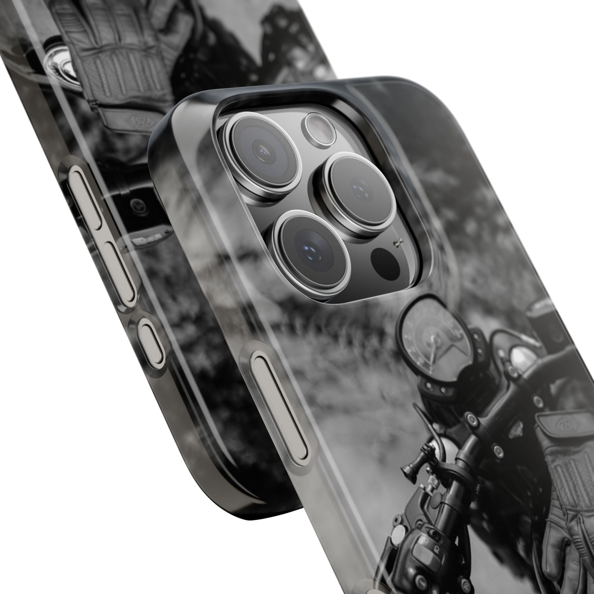 Motorcycle Gloves Slim Phone Case, Black and White Leather Handlebar Forest Men, Protective Cover, Customizable, Personalized Gift, Trendy