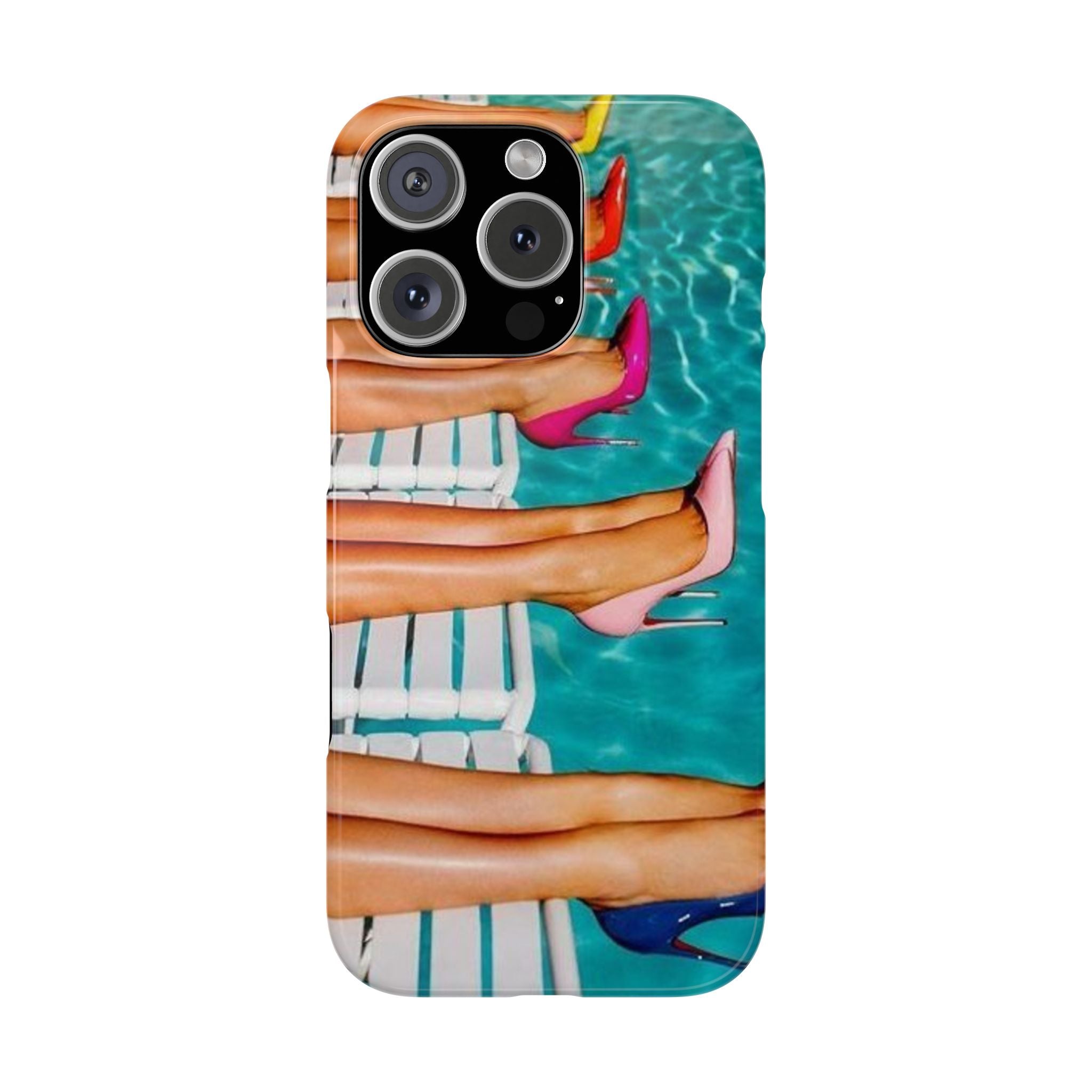 Stiletto Legs Slim Phone Cases, High Heels Poolside Design, Fashion Phone Covers, Colorful Phone Protectors, Stylish Mobile Accessories,