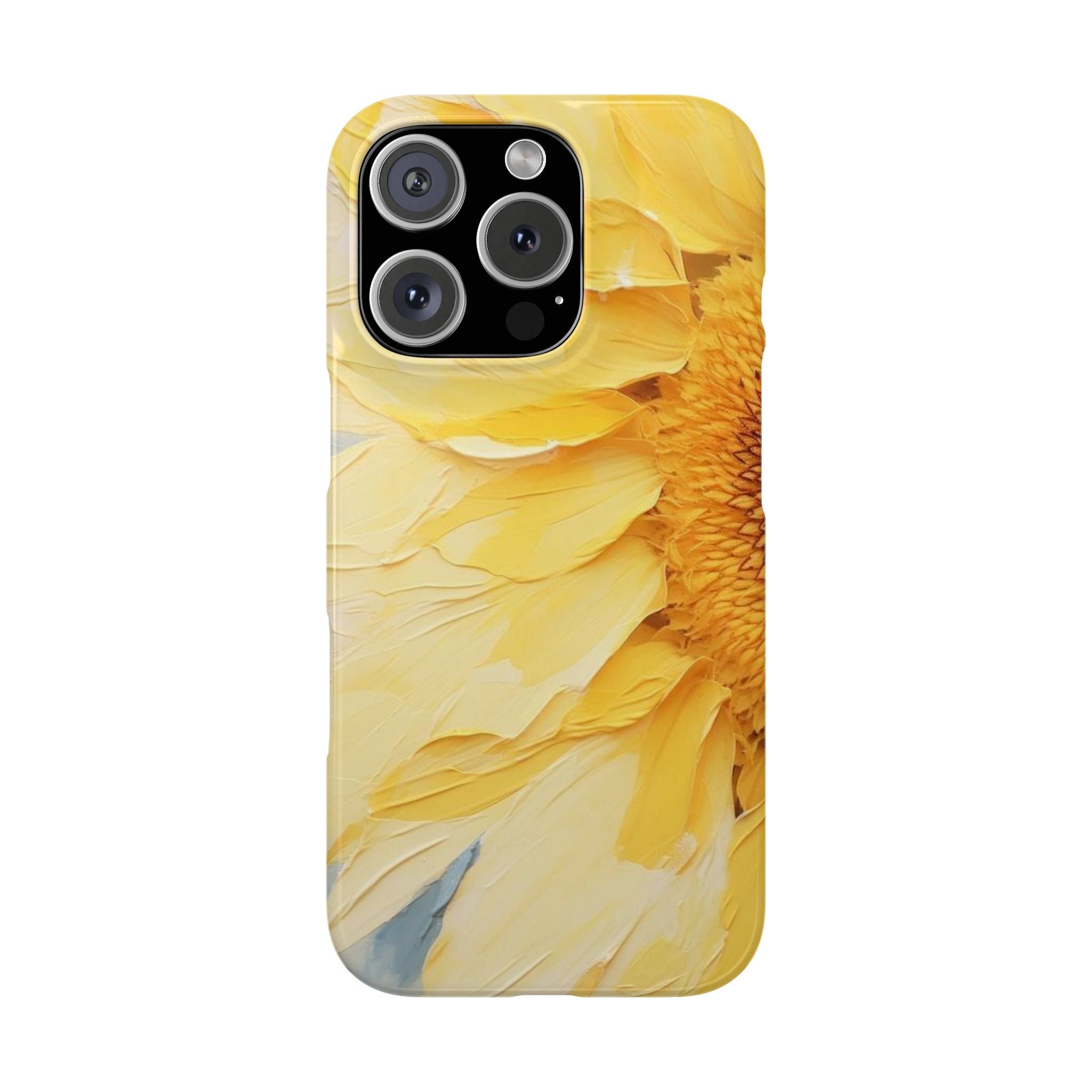 Yellow Sunflower Slim Phone Case, Painting, Brushes Traces, Soft Tones with Elegant Light and Shadow Effects