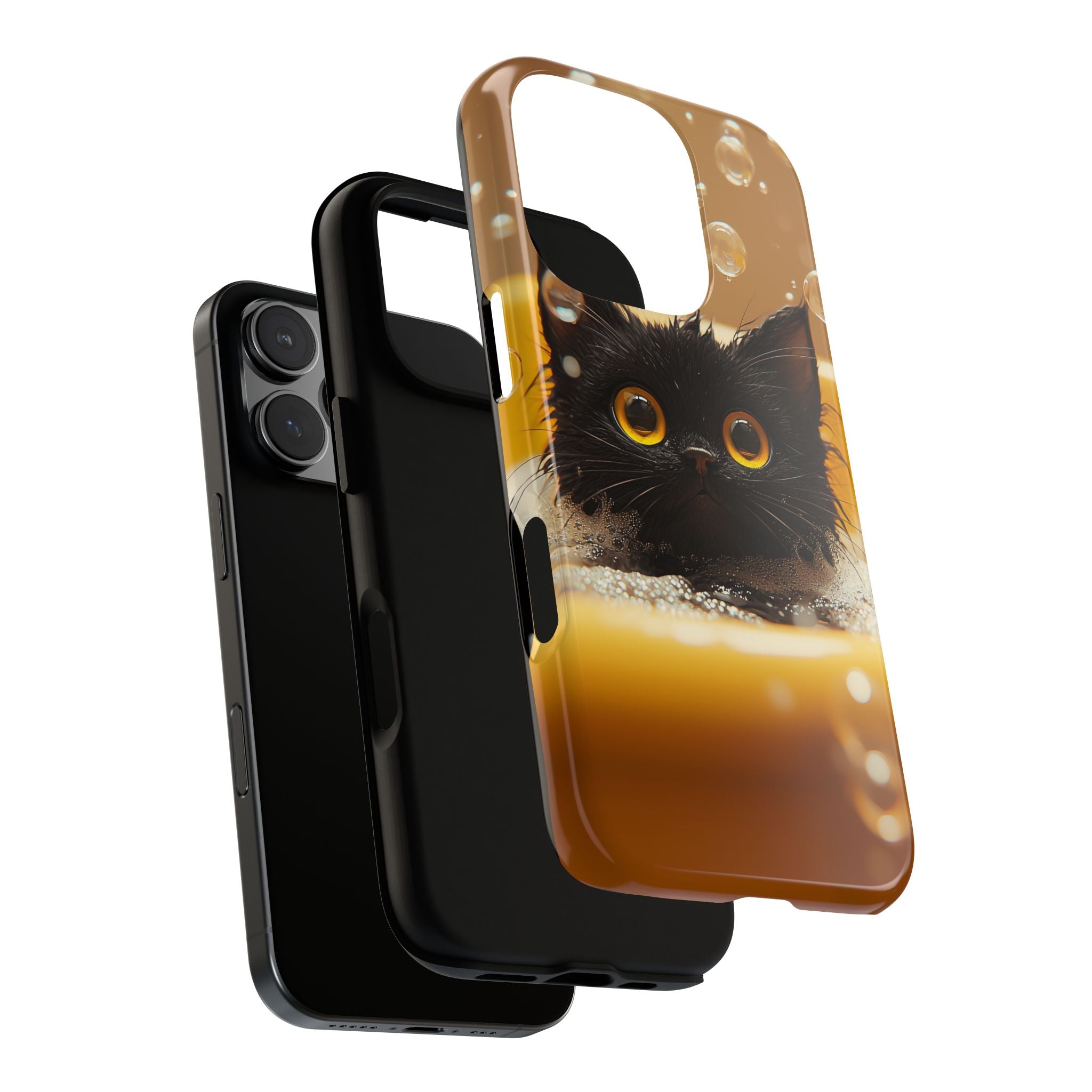 Black Cat Floating in Bathtub Realism Art Style, Cute Animal Lover Gift, Protective Hard Cover, Tough Case, Unique Phone
