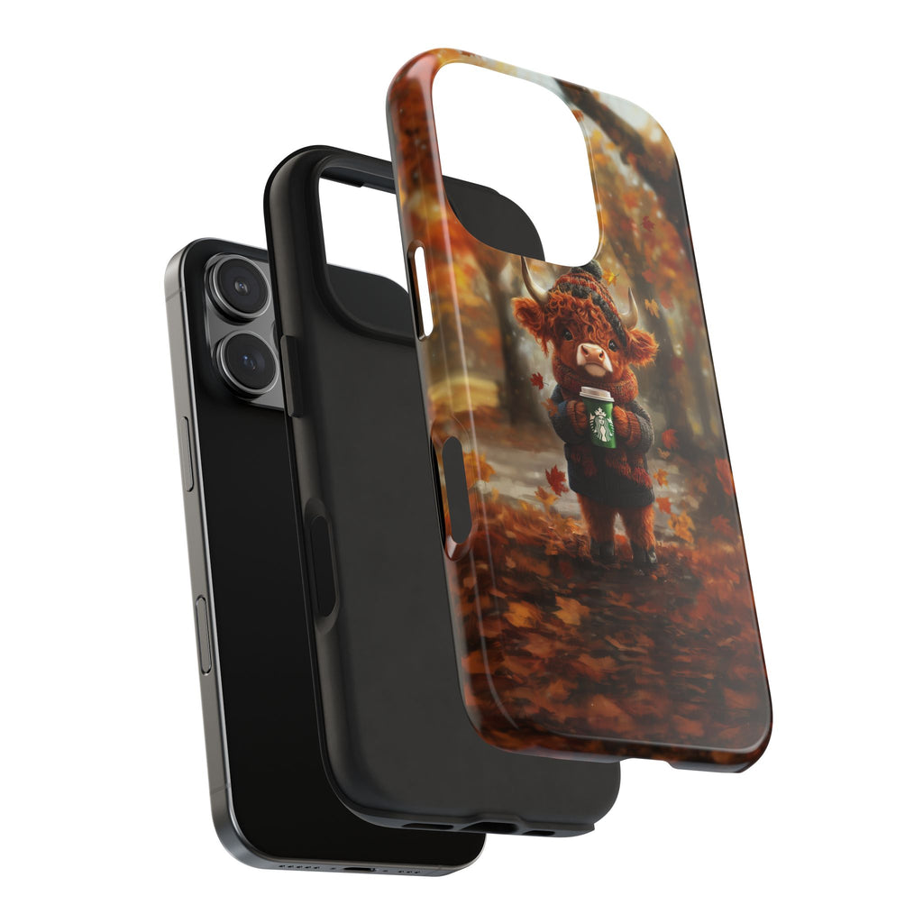 Phone Case Highland Calf Drinking Coffee Autumn Day
