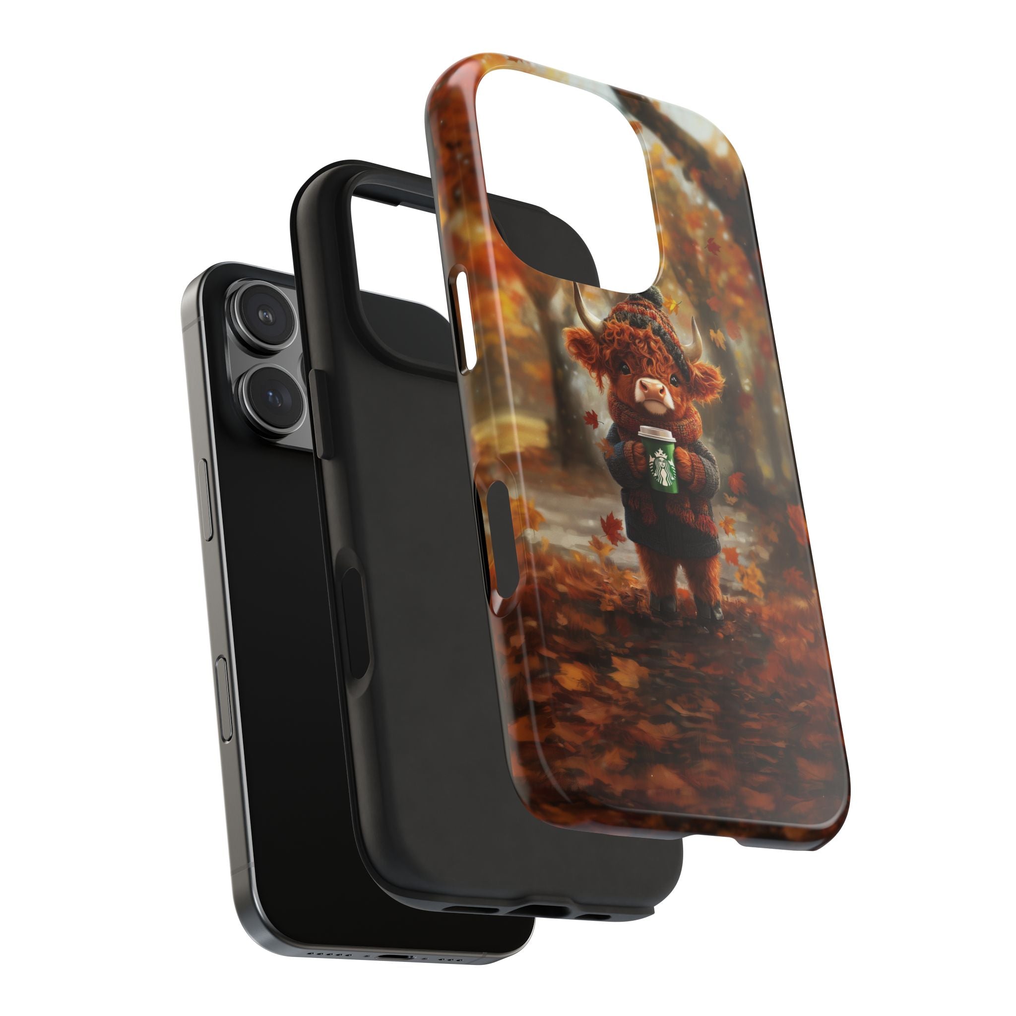 Phone Case Highland Calf Drinking Coffee Autumn Day