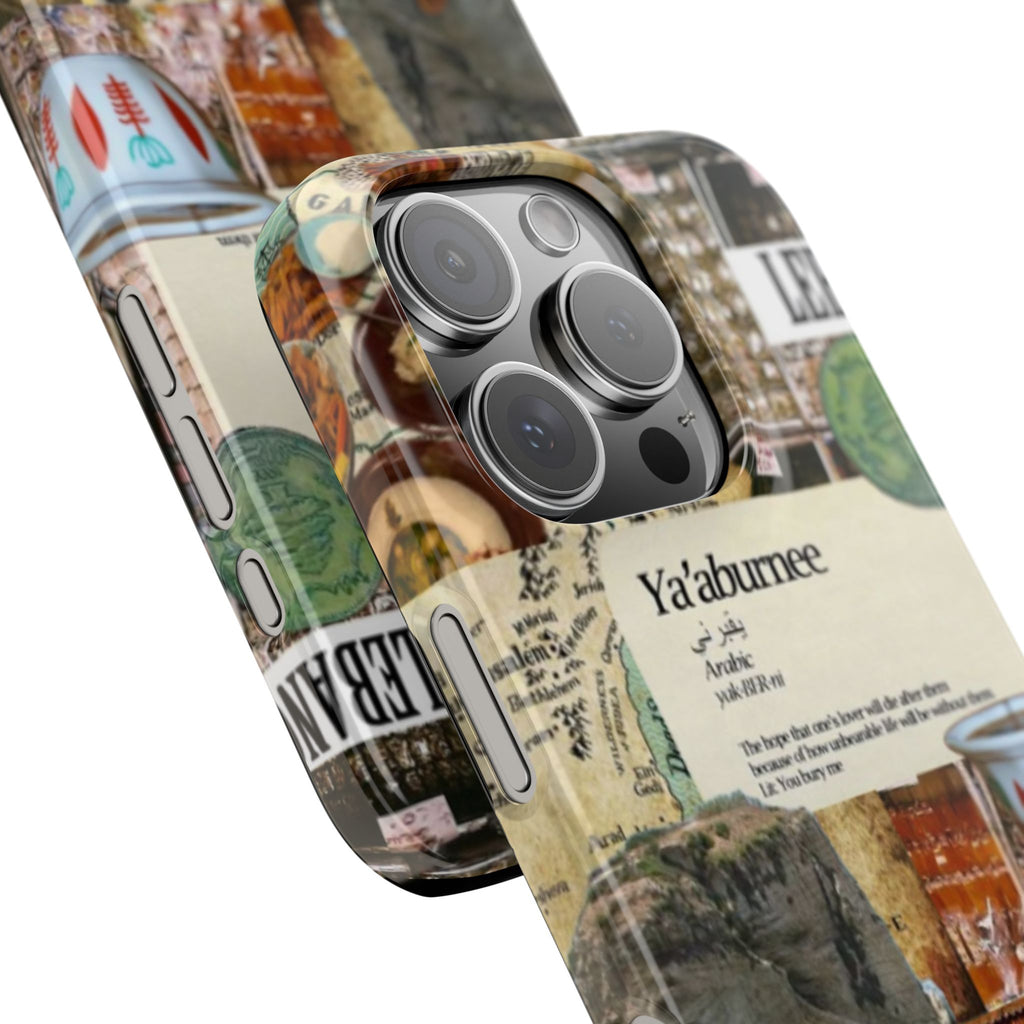Beirut Lebanon Moodboard Slim Phone Case, Lebanese Map Coffee Cup Fairouz Tabboule Movie Poster, Ya'aburnee Design, Gift for Beirut Lovers,