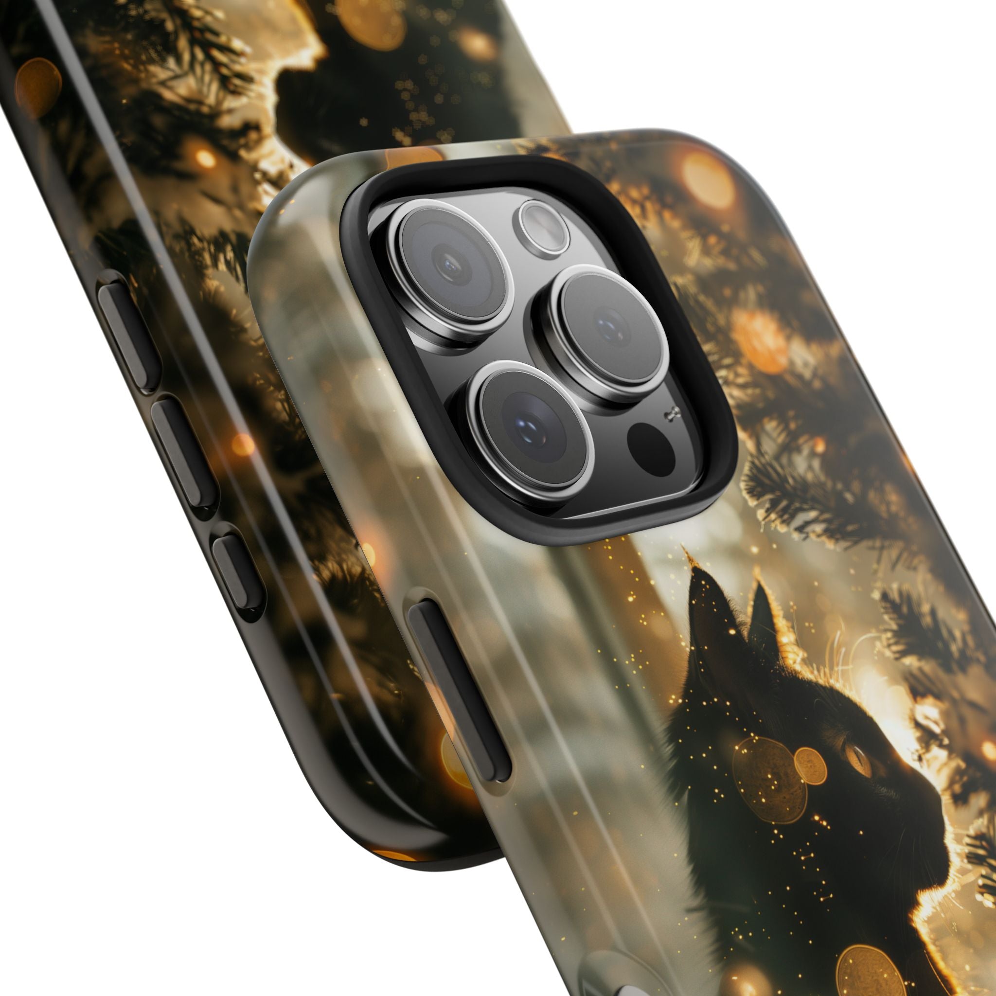 Phone Case - Black Cat in Front of Christmas Tree
