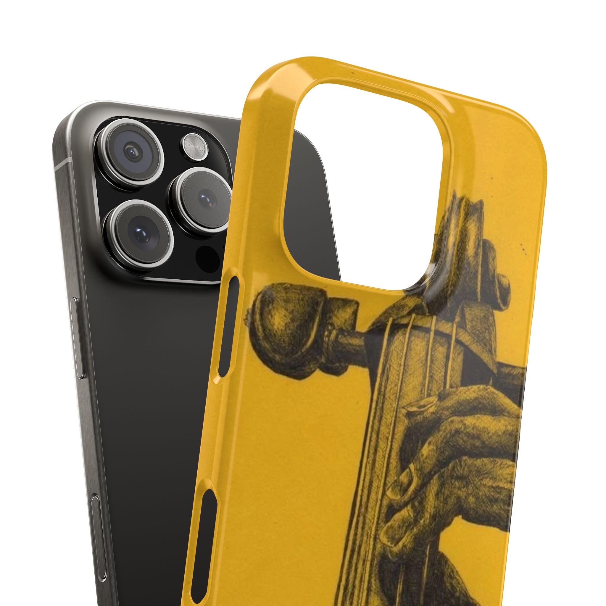 Musician's Slim Phone Case, Upright Bass Player Gift, Yellow Background Design, Music Lover Gift, Jazz Music