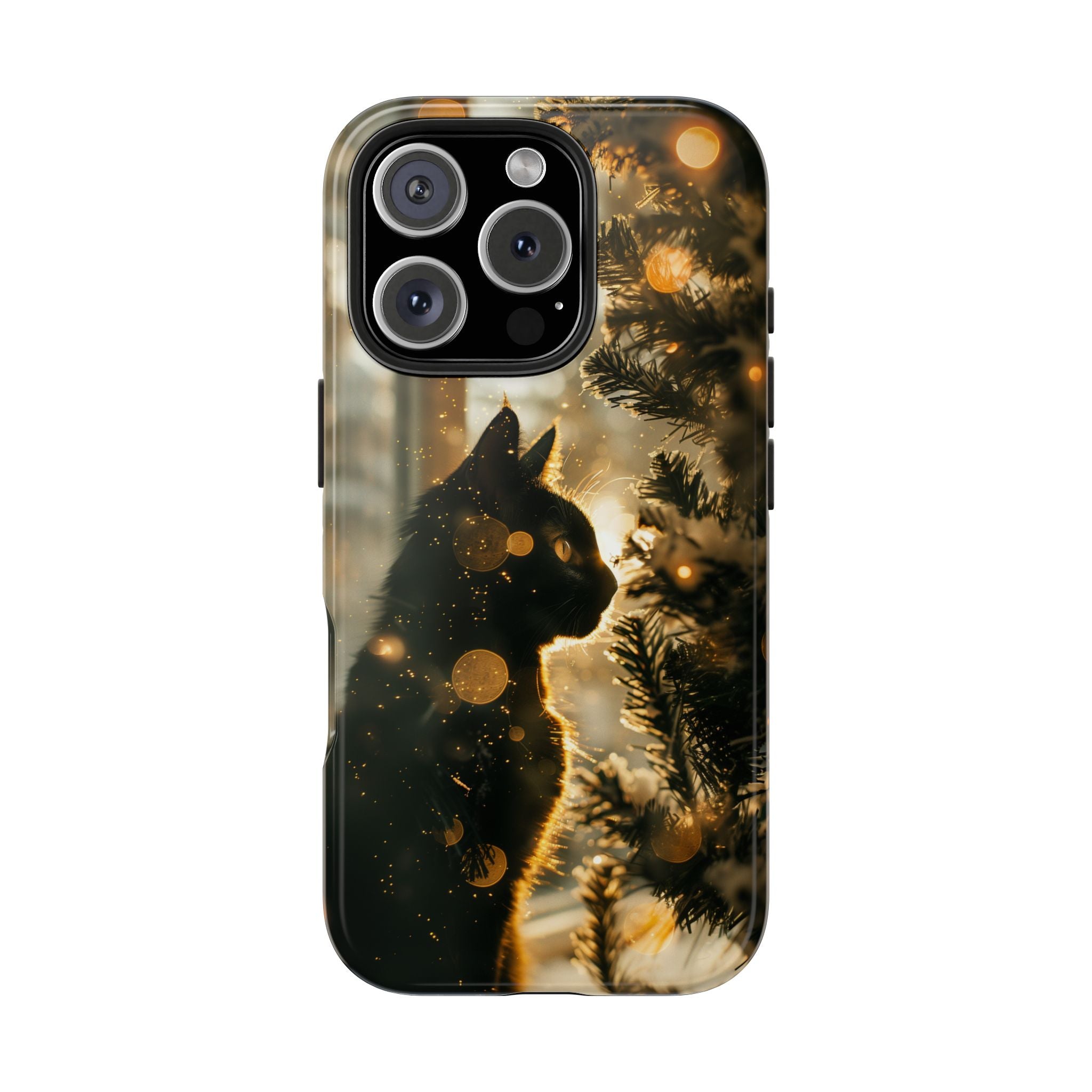 Phone Case - Black Cat in Front of Christmas Tree