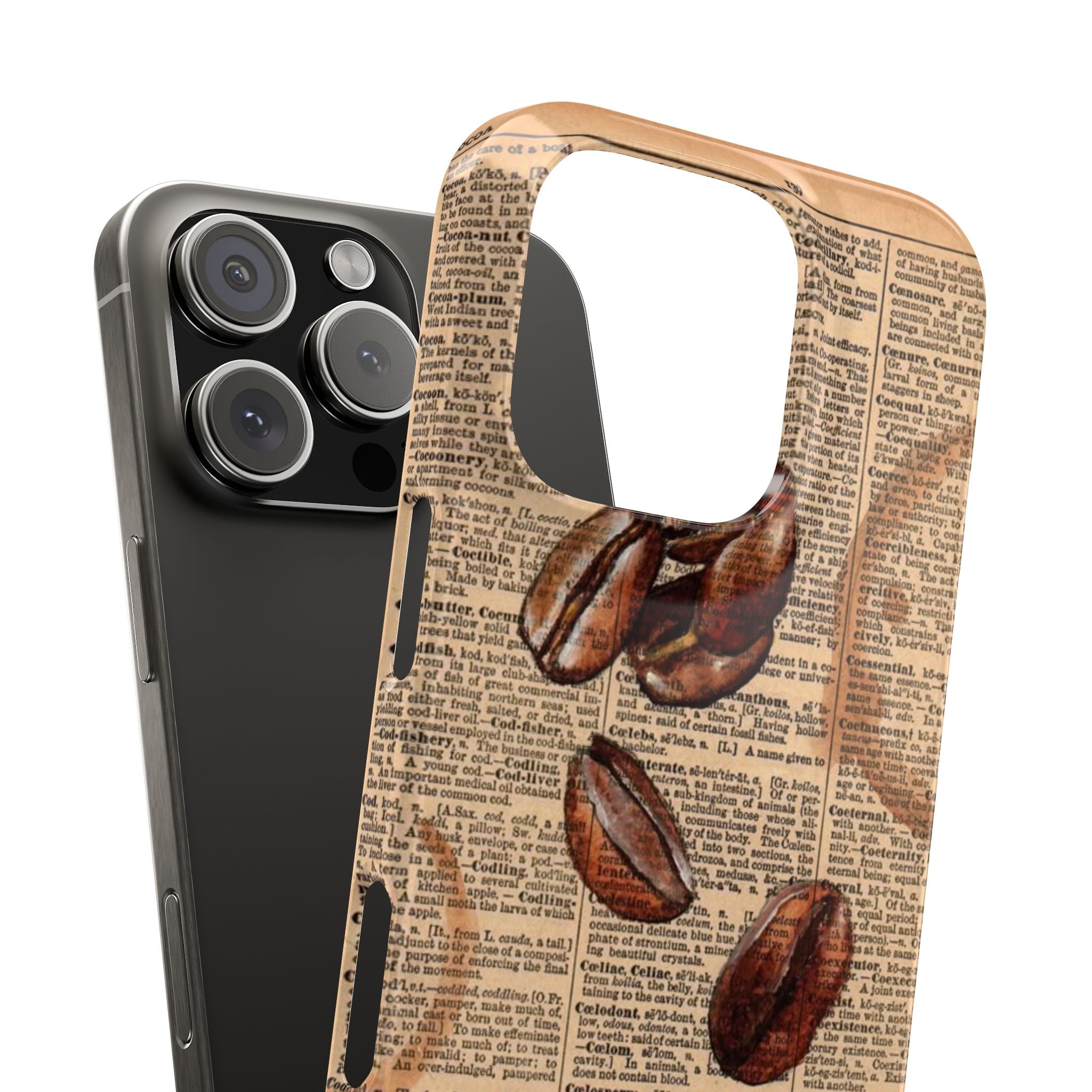 Vintage Book and Coffe Beans Slim Phone Case, Cottagecore Style, Antique Coffee Lover Gift, Literary Phone Cover, Literary Gift for Bookworm